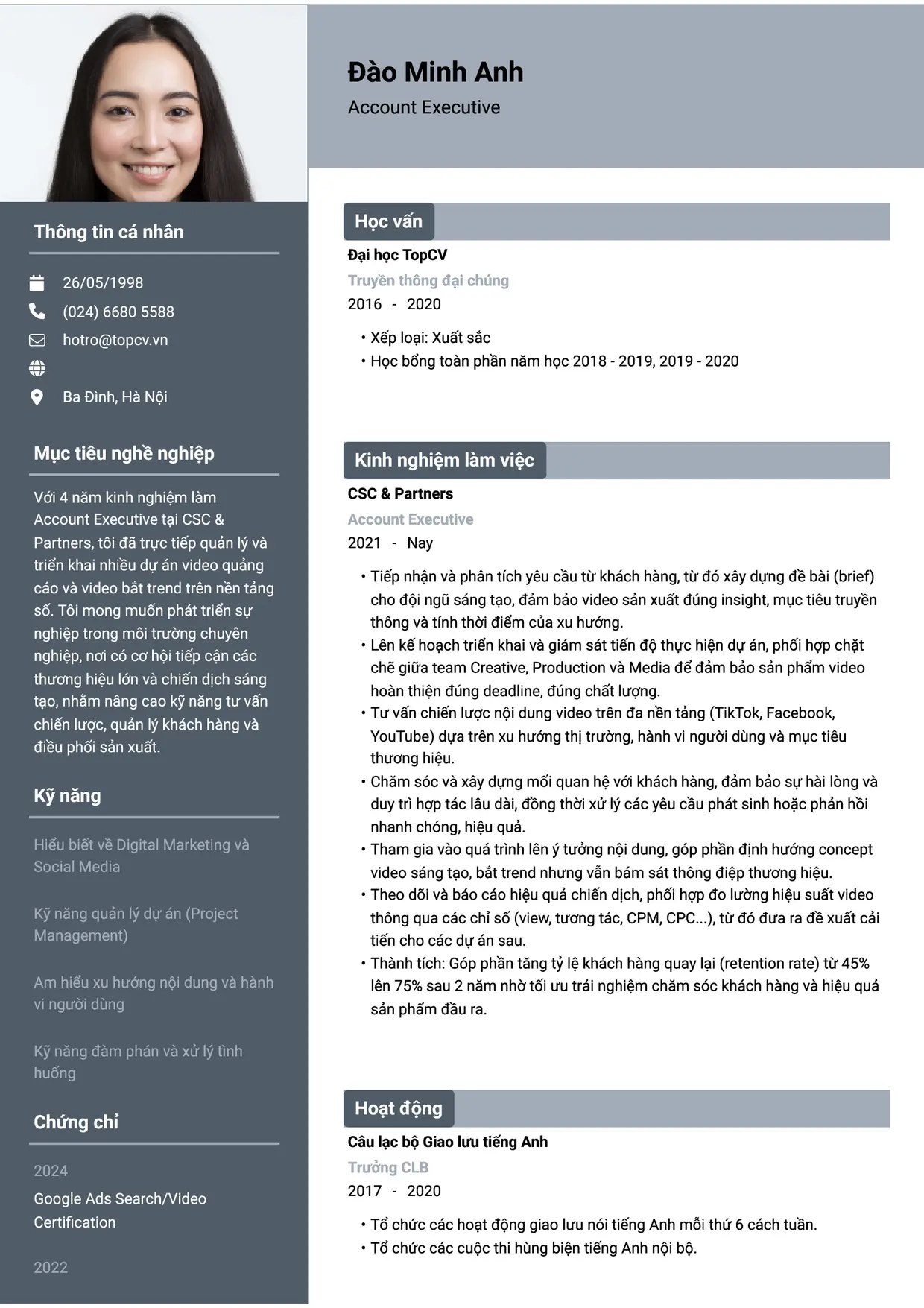 Mẫu CV Account Executive style Basic 1