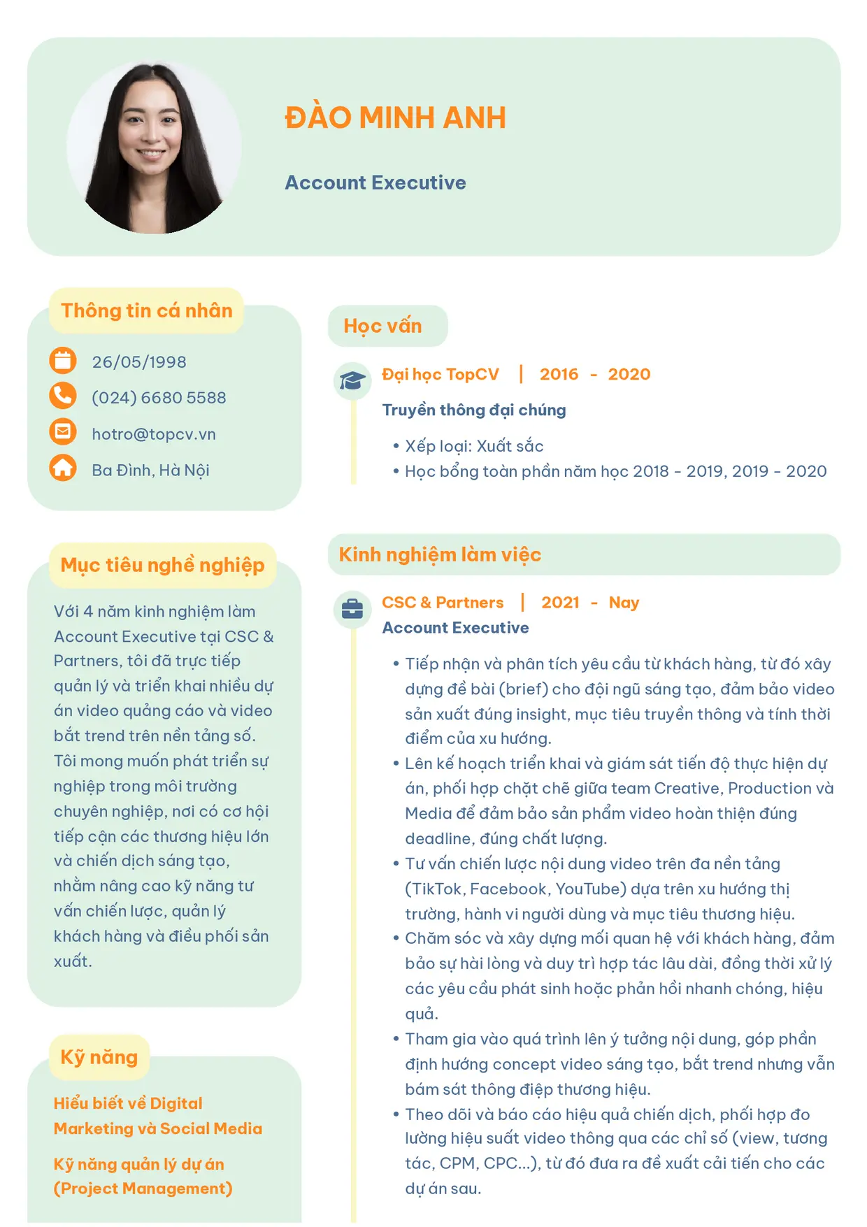 Mẫu CV Account Executive style Basic 3