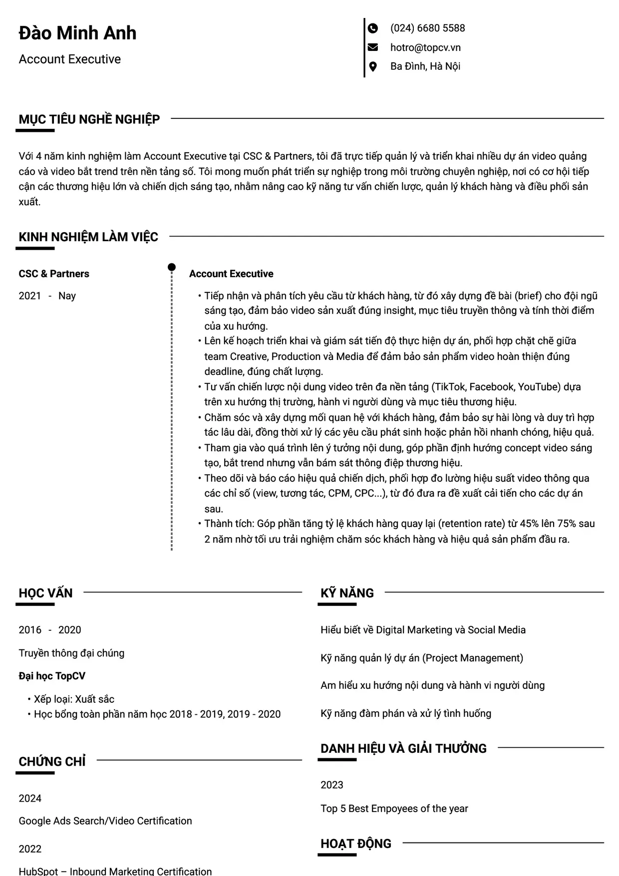 Mẫu CV Account Executive style Chuyên gia