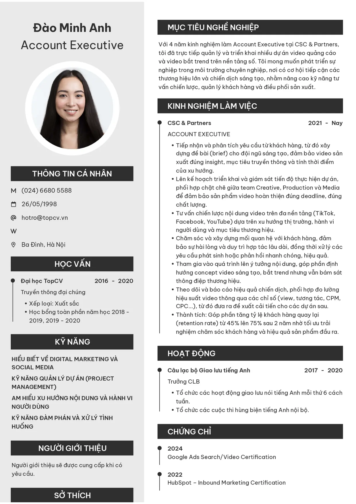 Mẫu CV Account Executive style Clarity