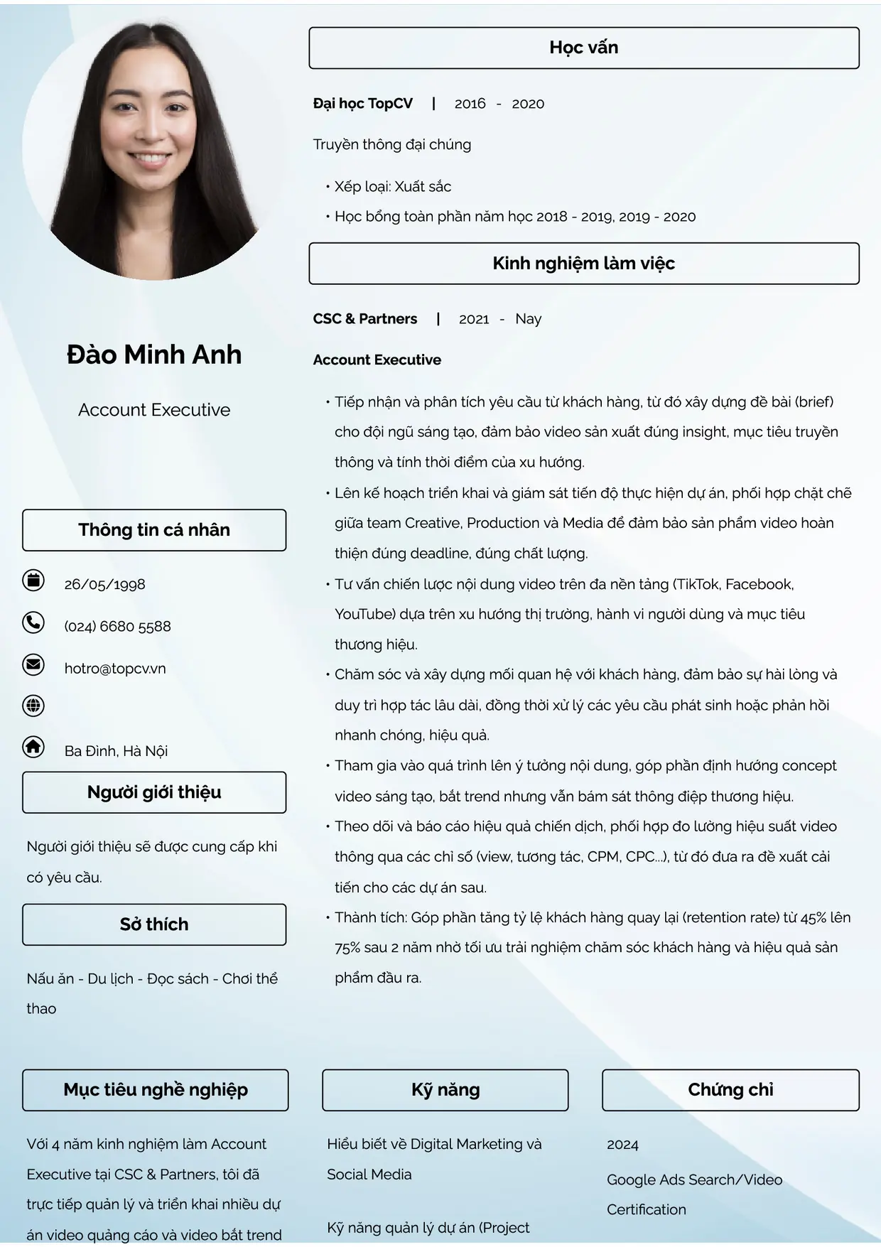 Mẫu CV Account Executive style Đam mê