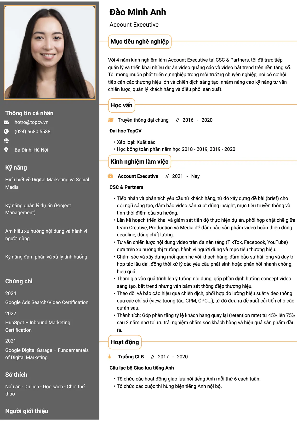 Mẫu CV Account Executive style Thành đạt