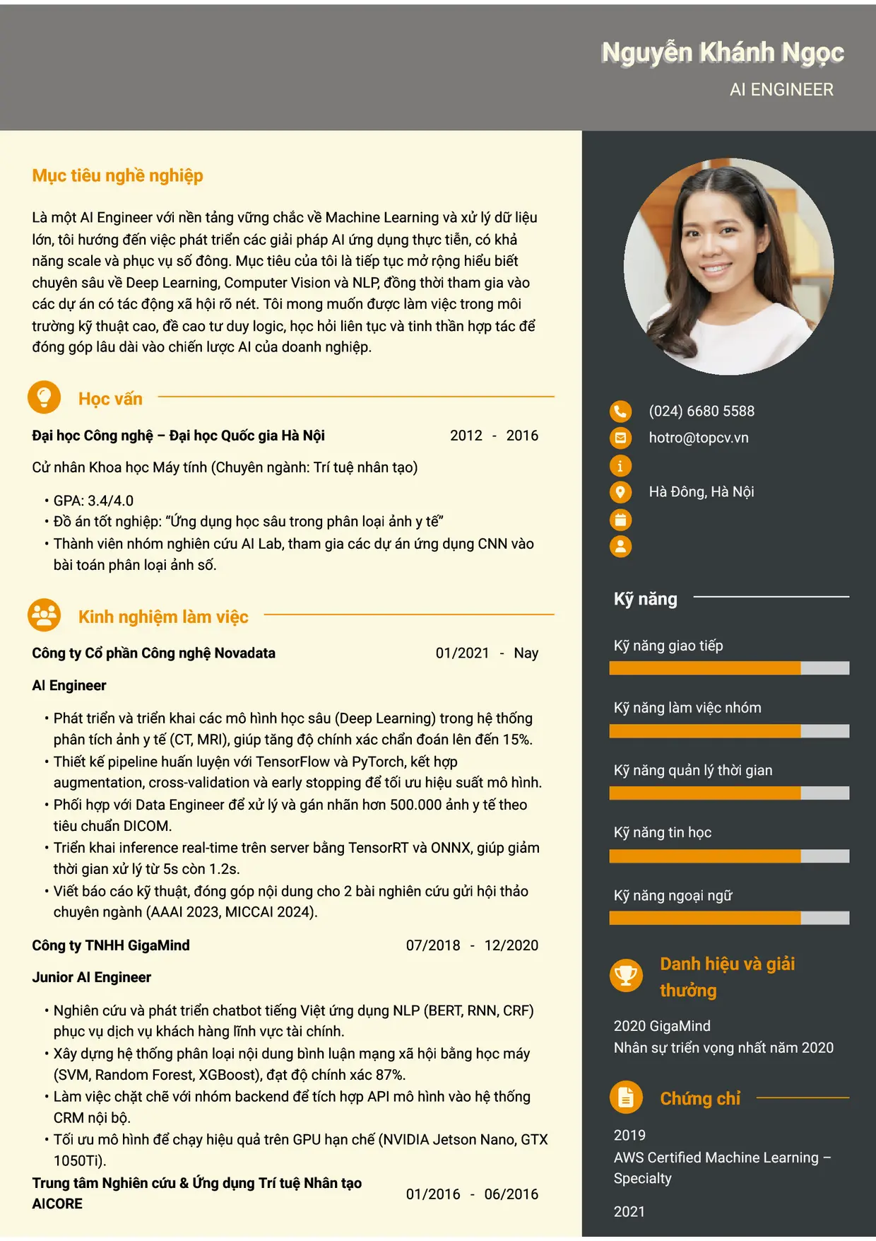 Mẫu CV xin việc AI Engineer style Ấn tượng