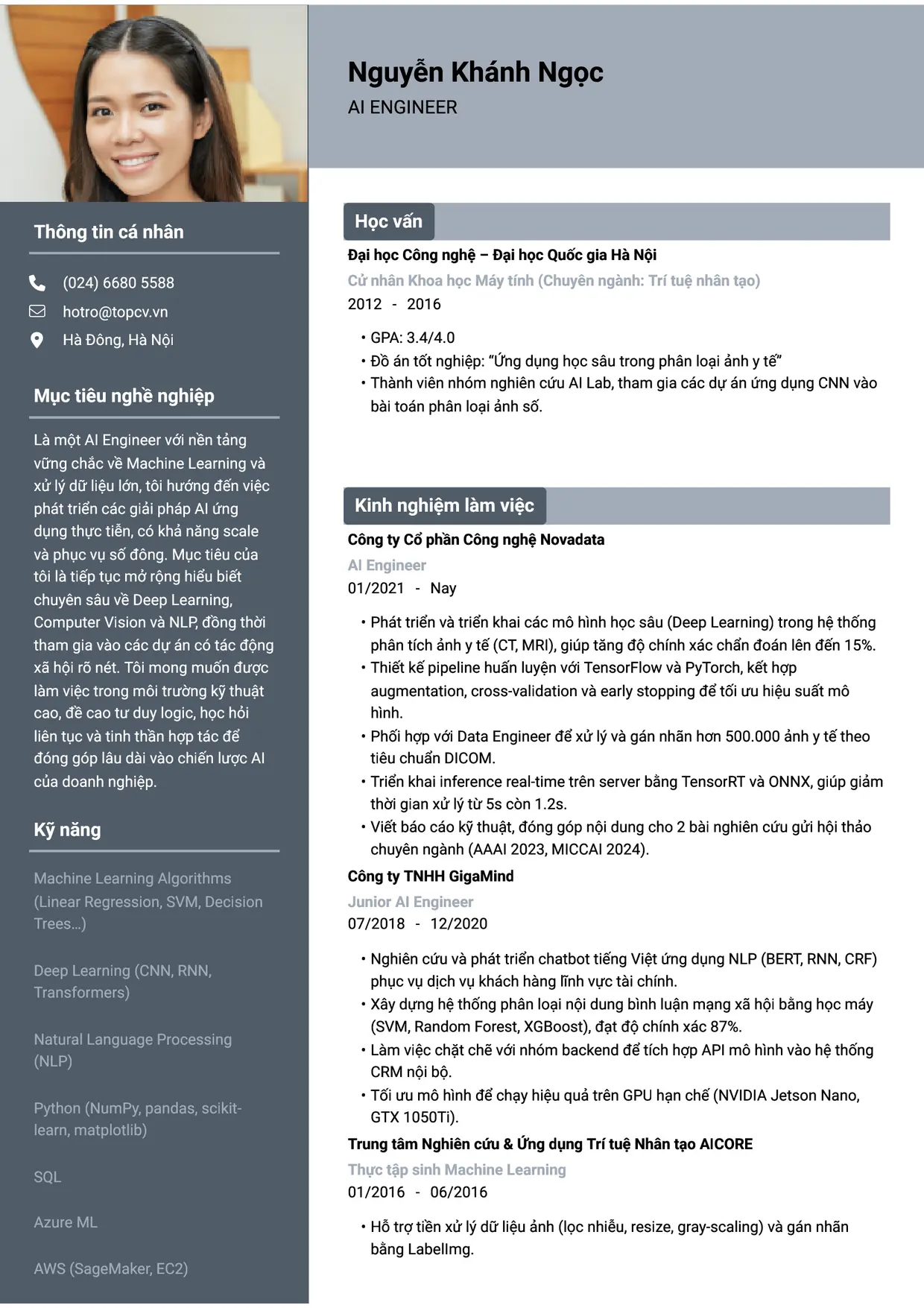Mẫu CV xin việc AI Engineer style Basic 1
