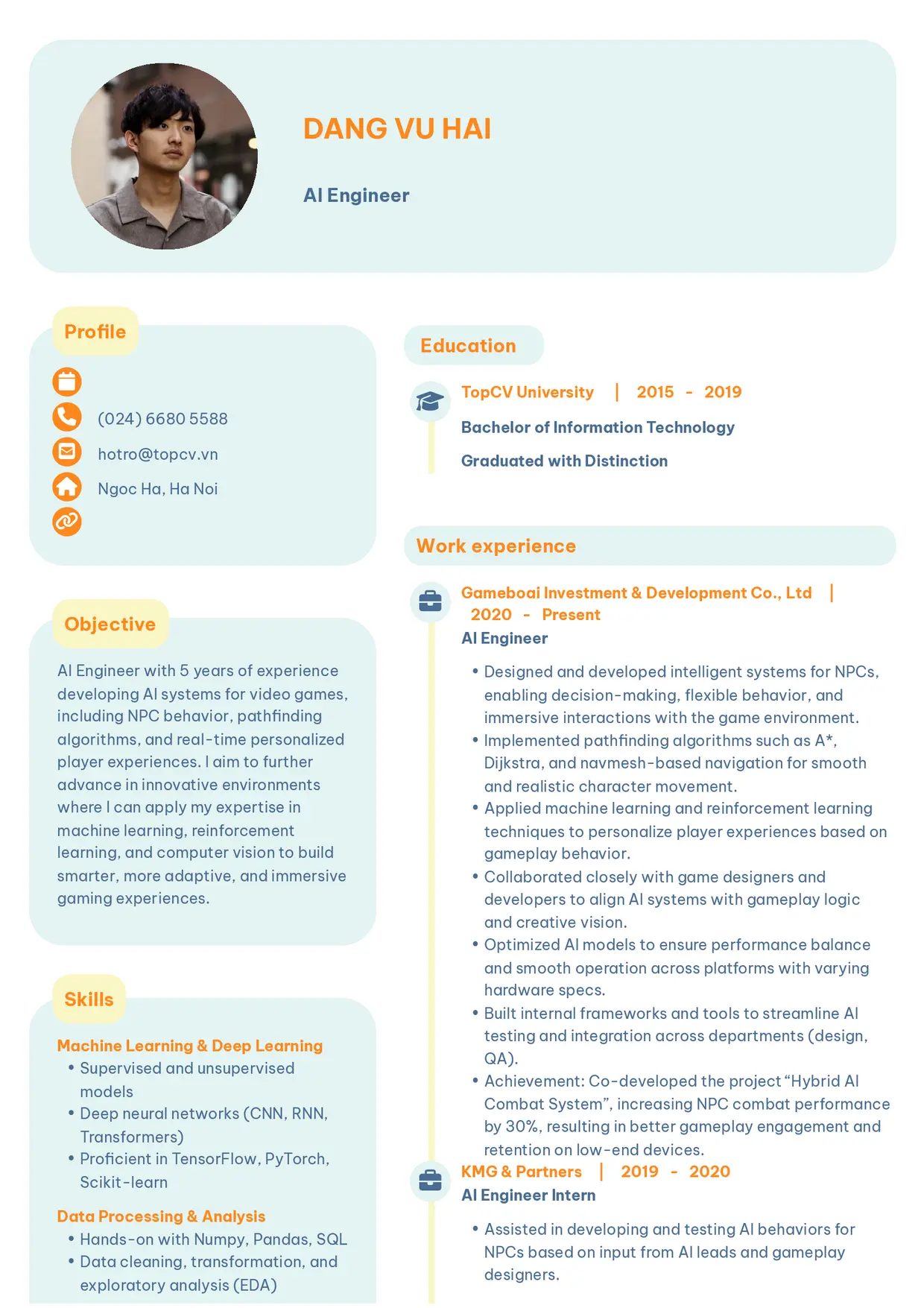 Mẫu CV xin việc AI Engineer style Basic 3