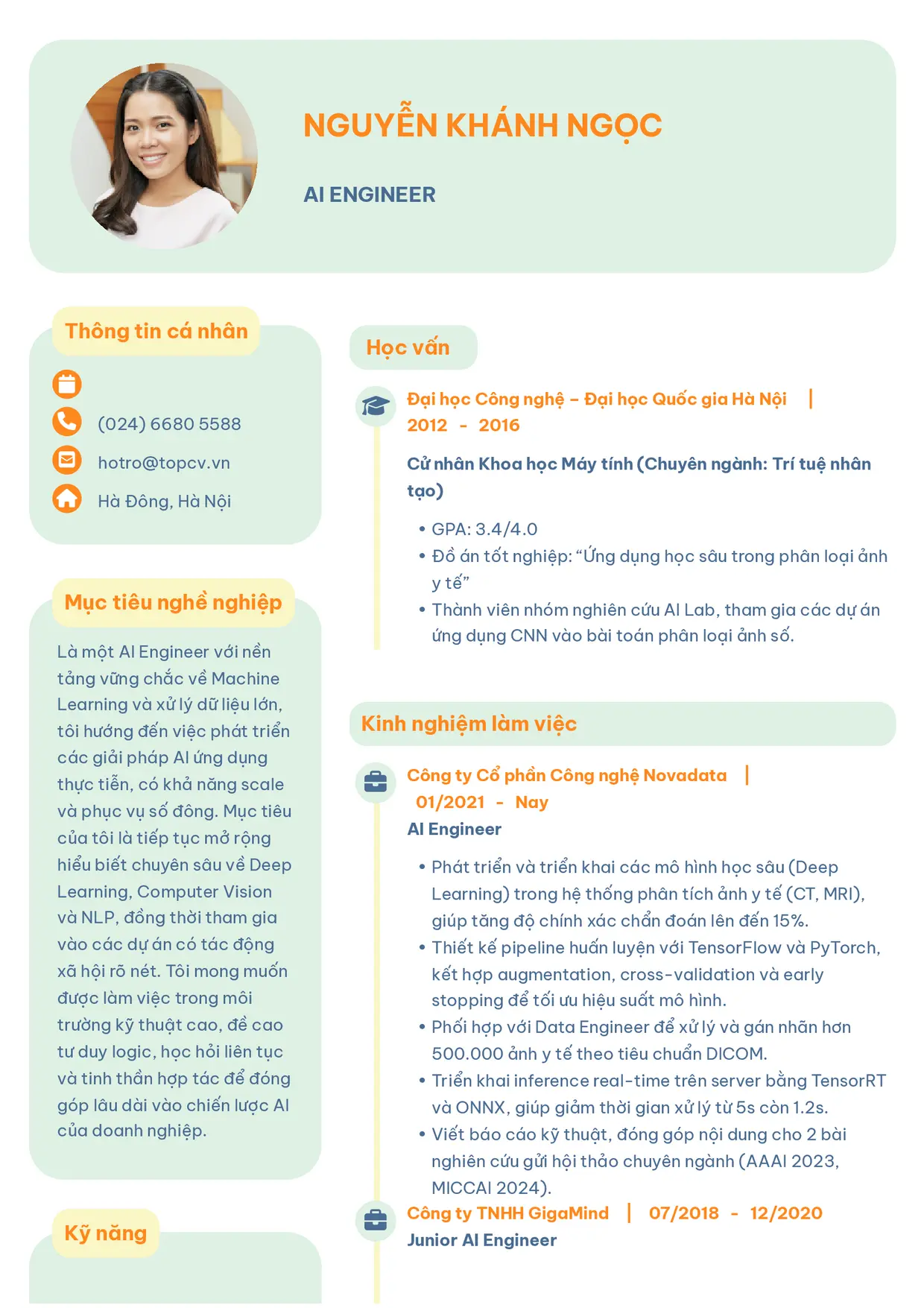 Mẫu CV xin việc AI Engineer style Basic 3