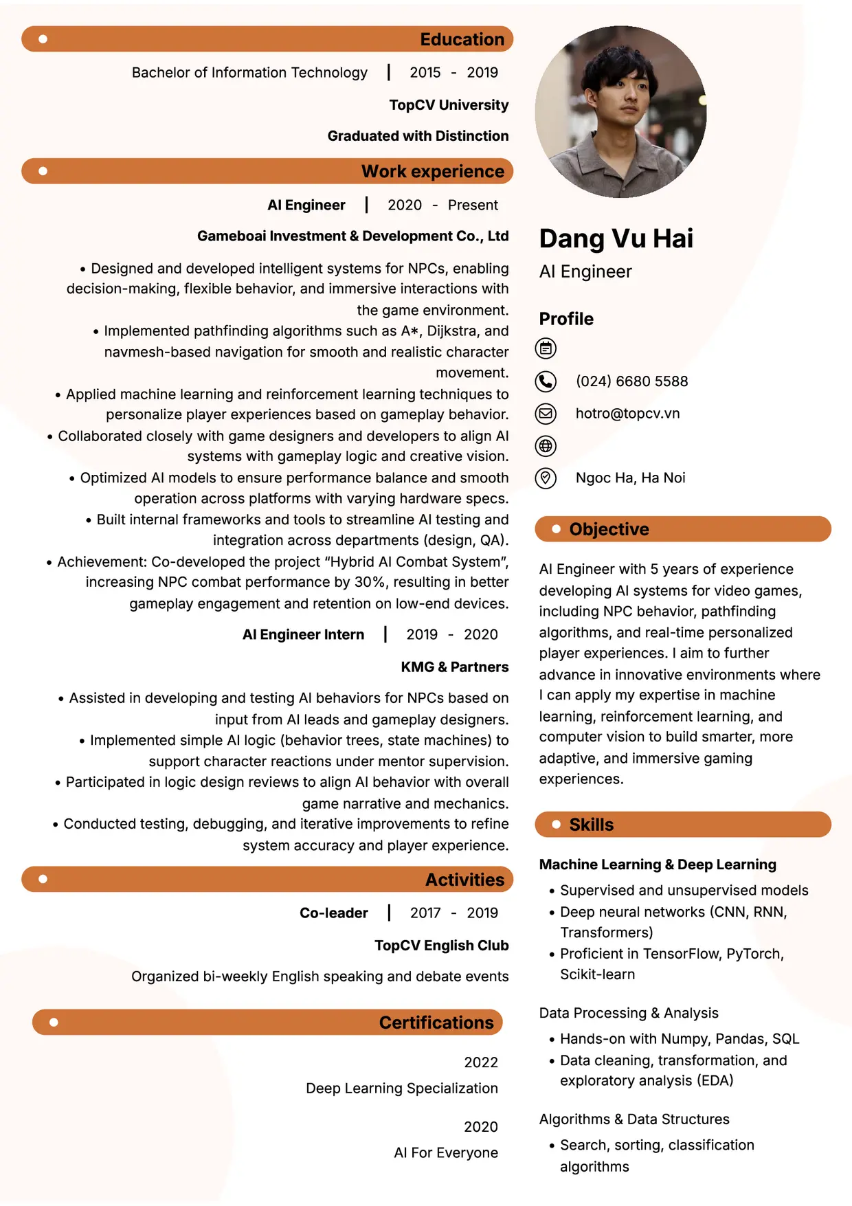 Mẫu CV xin việc AI Engineer style Basic 5