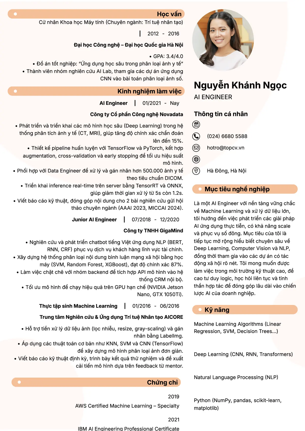 Mẫu CV xin việc AI Engineer style Basic 5