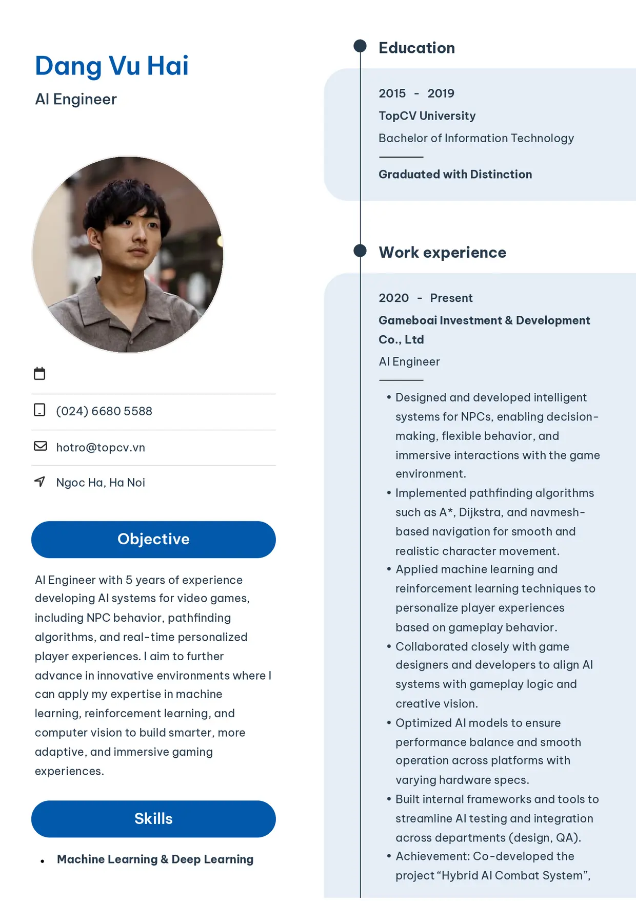 Mẫu CV xin việc AI Engineer style Sinh viên 3