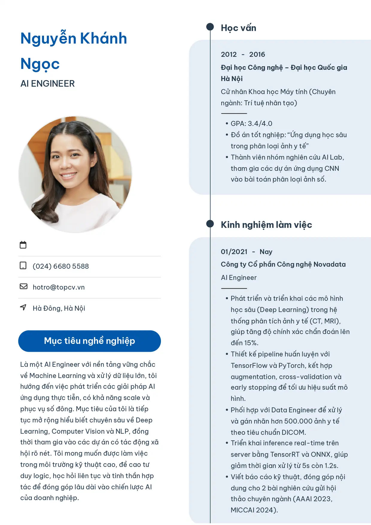 Mẫu CV xin việc AI Engineer style Sinh viên 3
