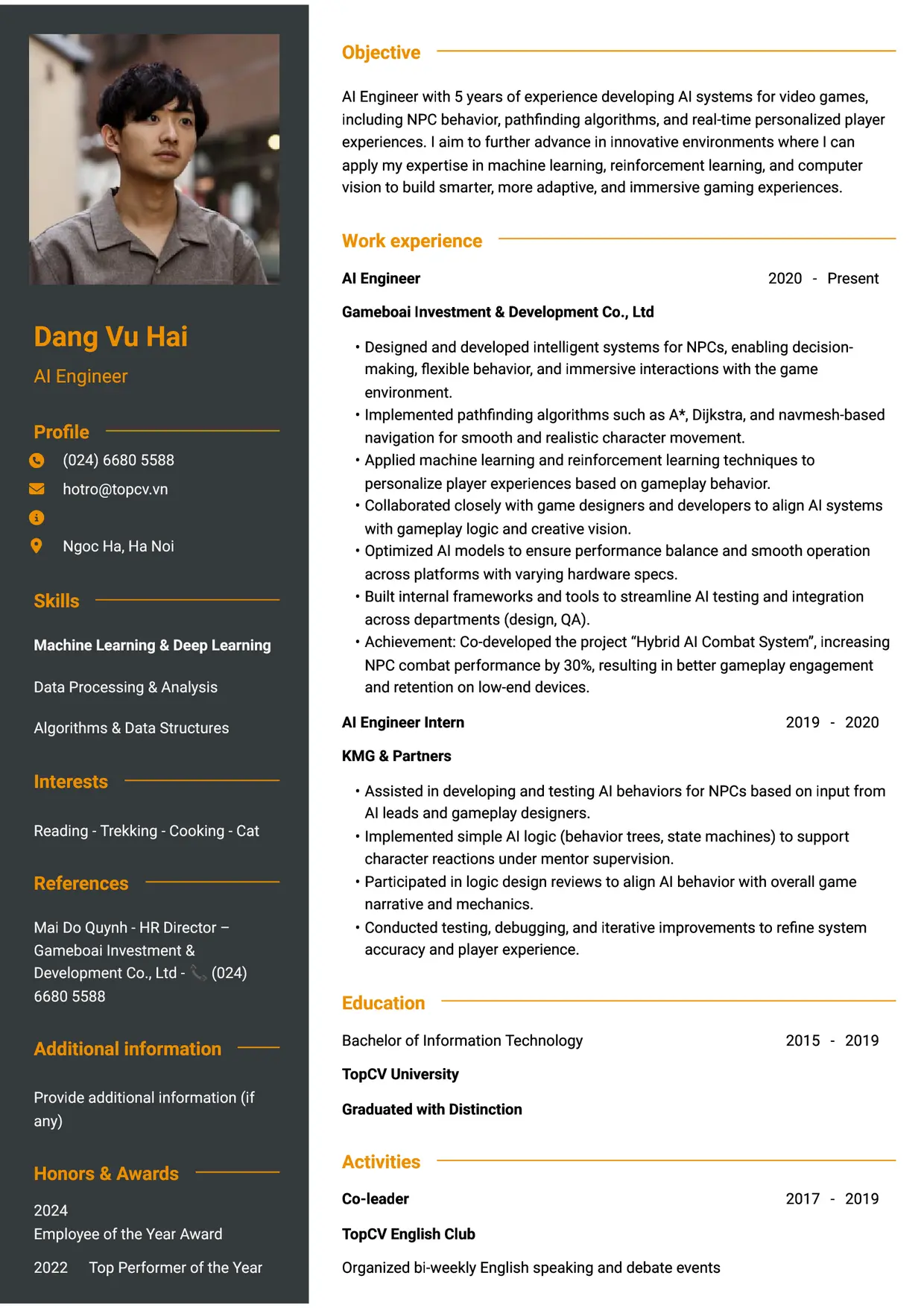 Mẫu CV xin việc AI Engineer style Tham vọng