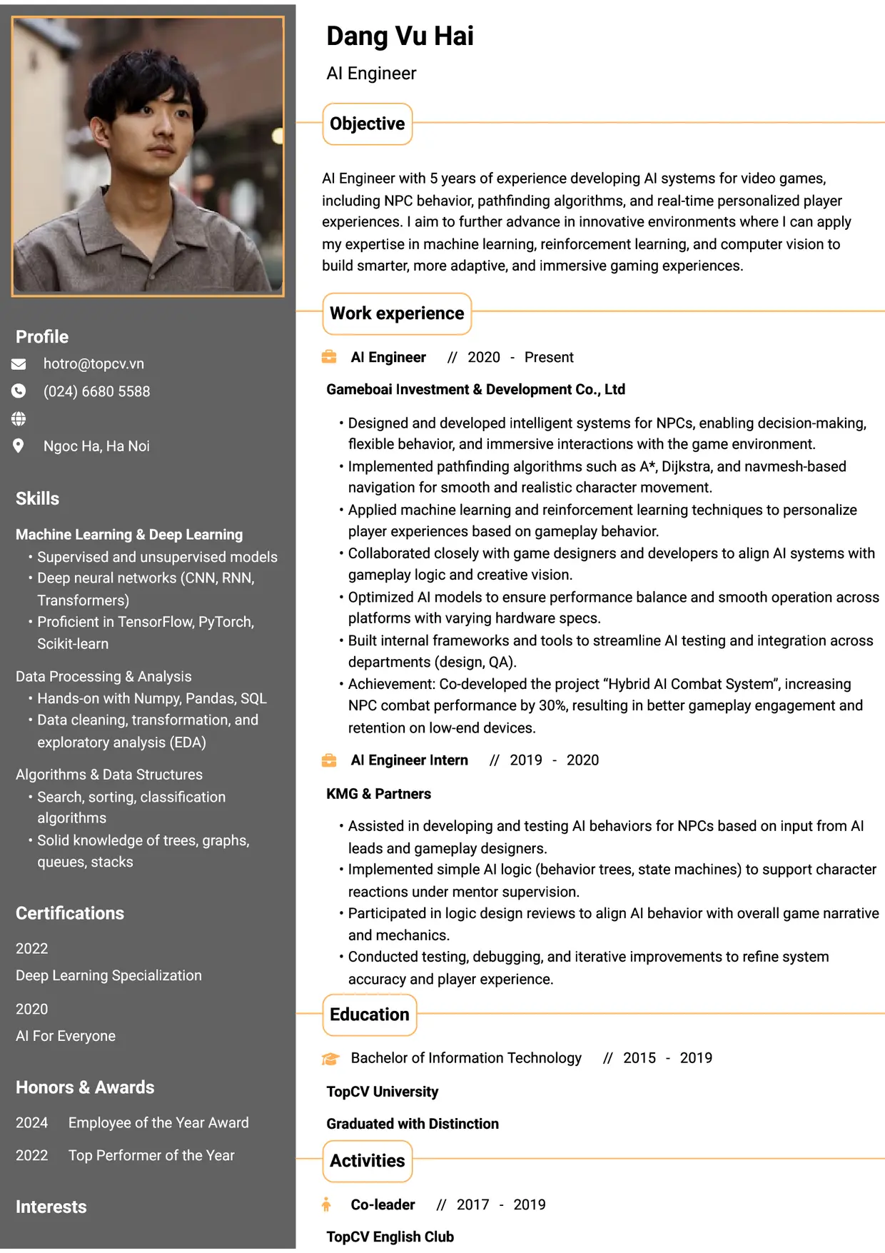Mẫu CV xin việc AI Engineer style Thành đạt