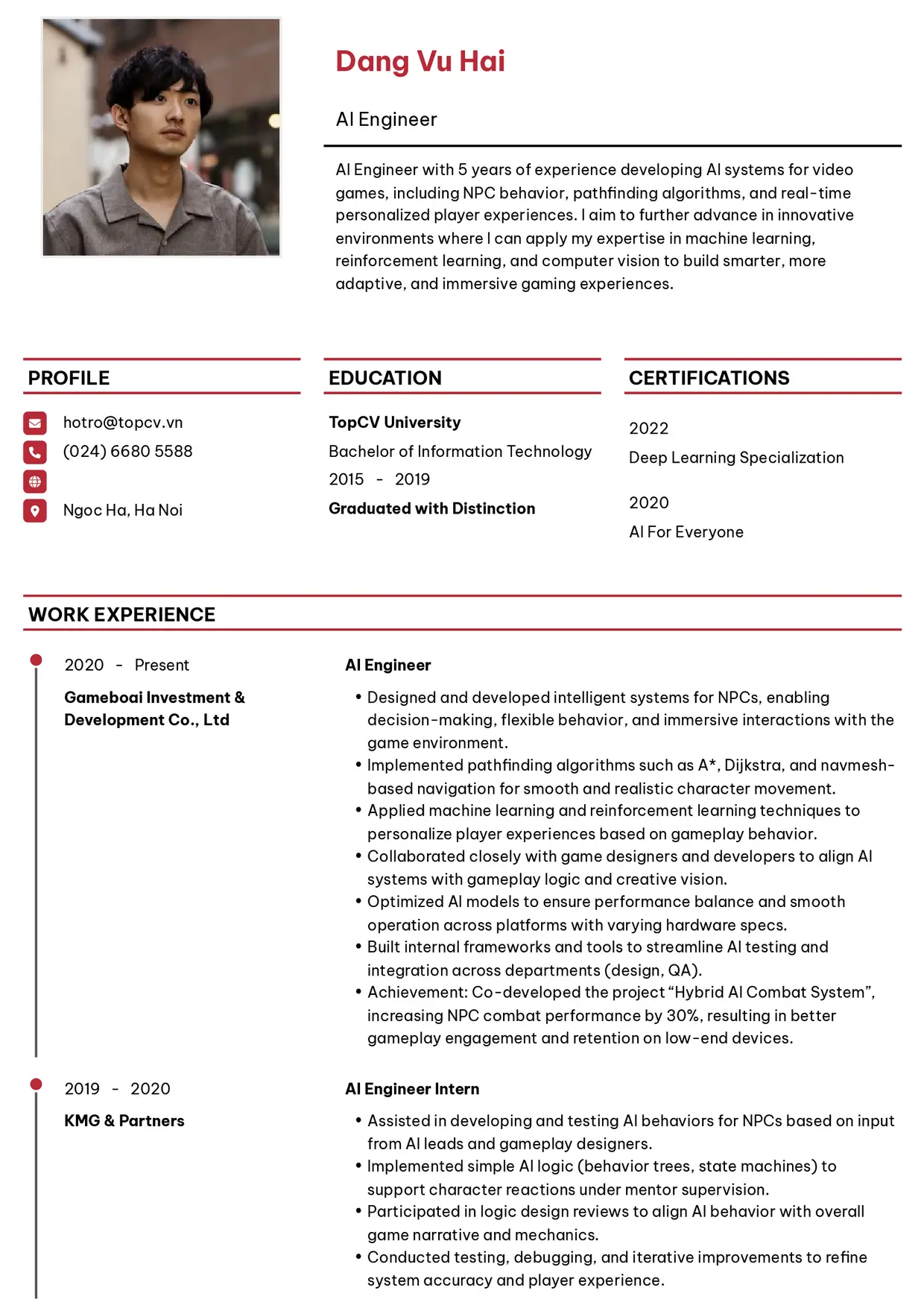 Mẫu CV xin việc AI Engineer style Thanh lịch