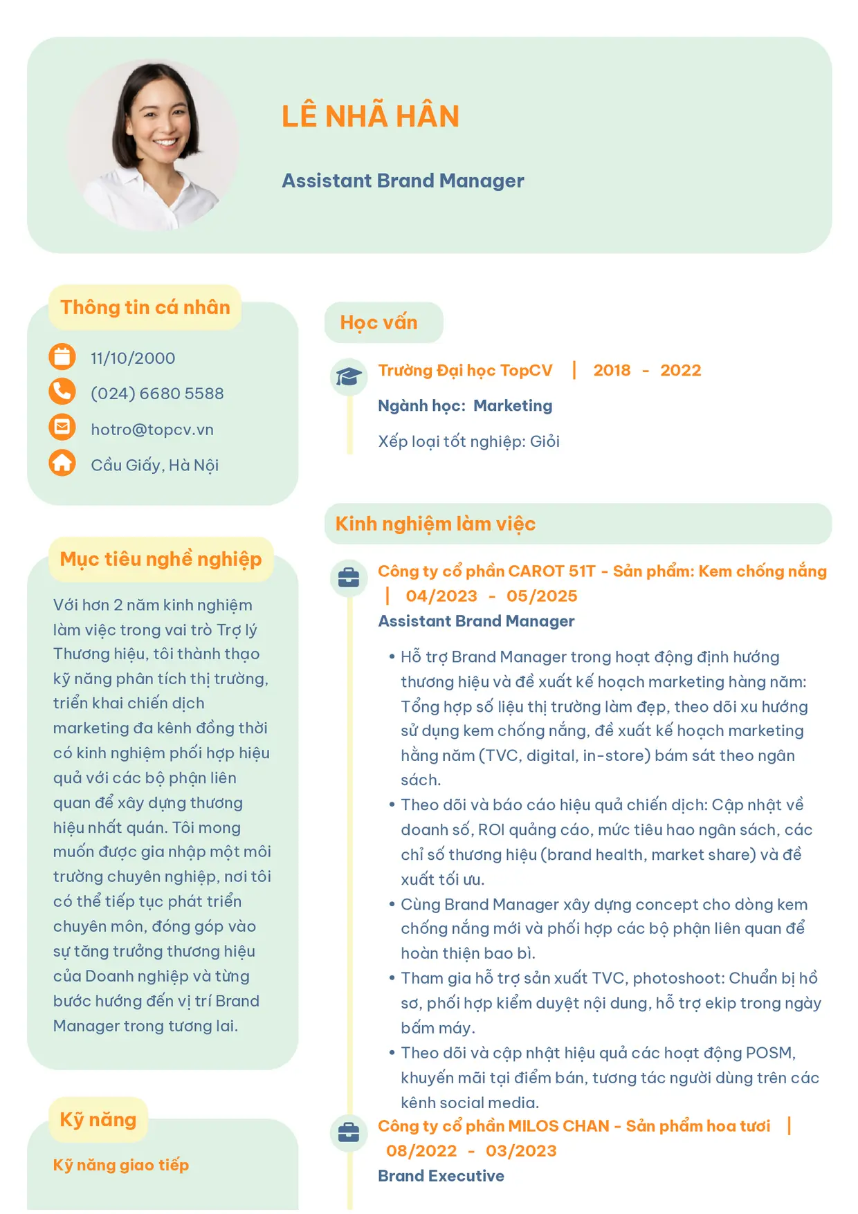 Mẫu CV xin việc Assistant Brand Manager style Basic 3