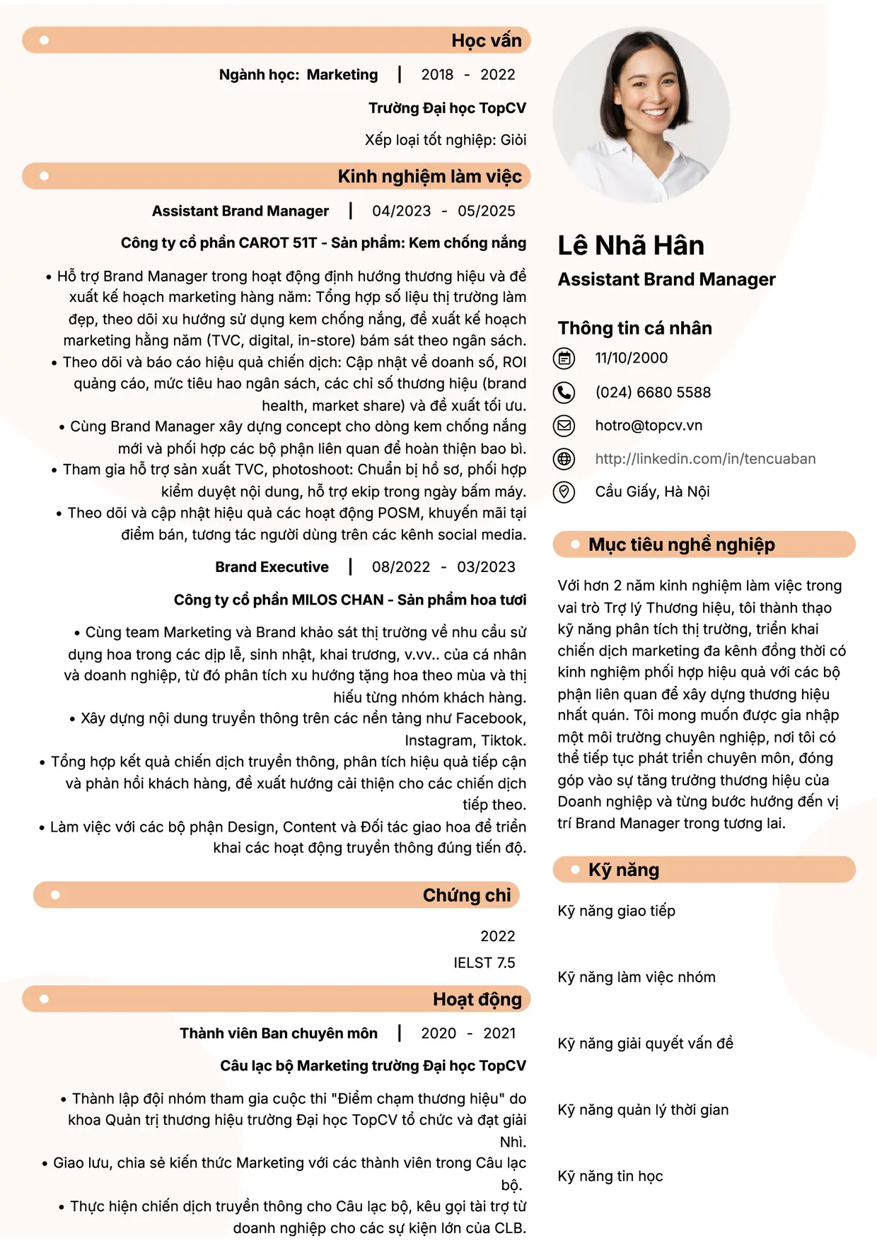 Mẫu CV xin việc Assistant Brand Manager style Basic 5