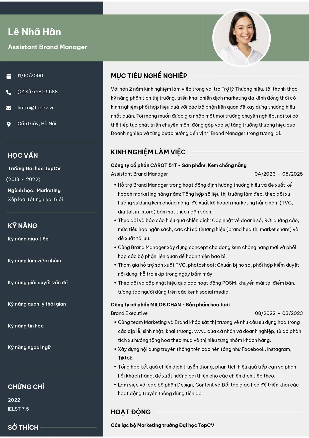 Mẫu CV xin việc Assistant Brand Manager style Outstanding 10