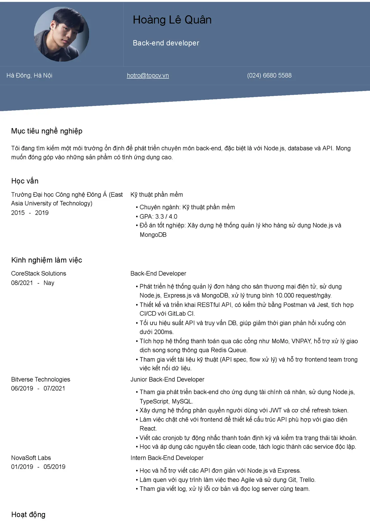 Mẫu CV xin việc Backend Developer style Thanh Lịch 1