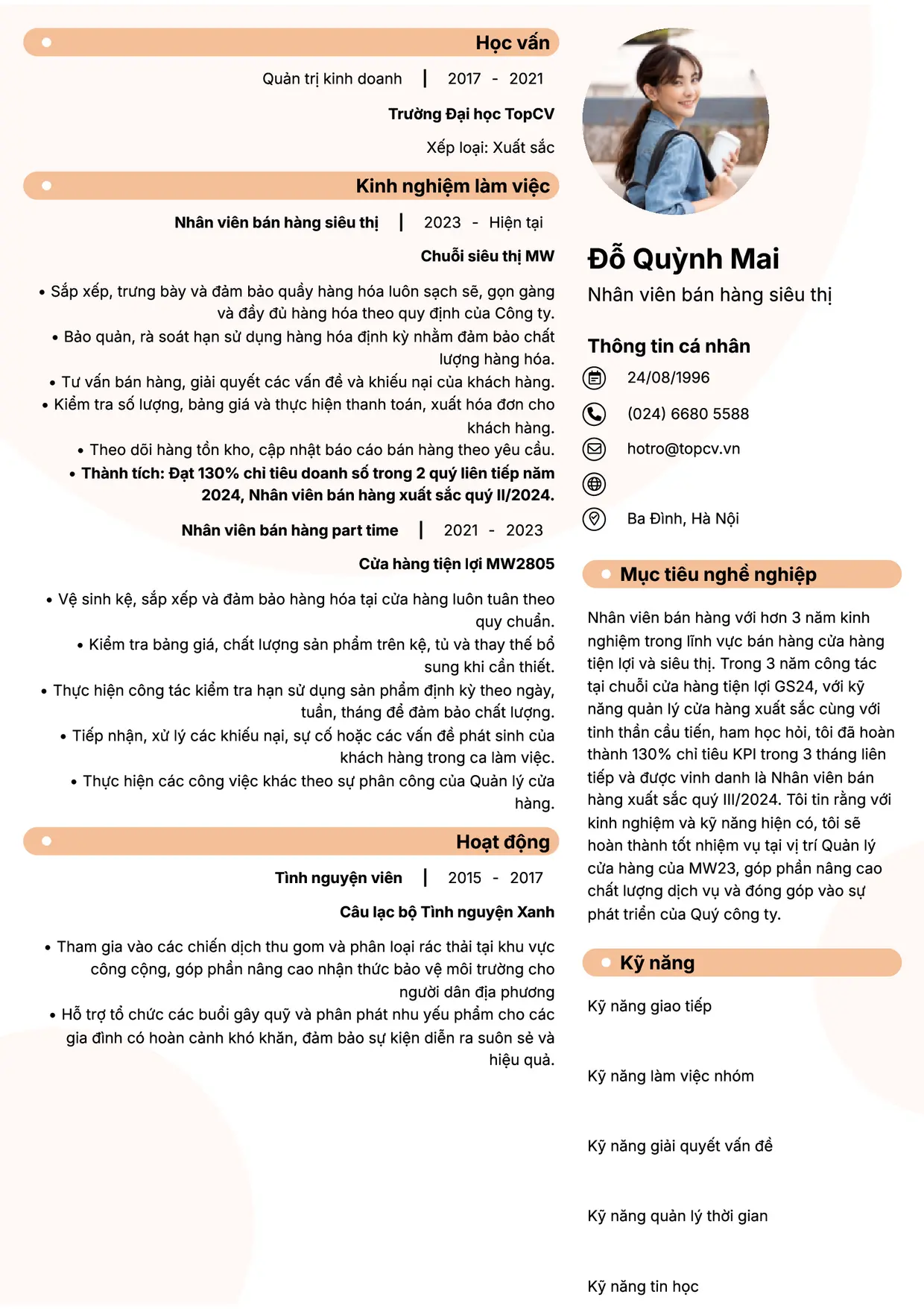Mẫu CV xin việc Bán hàng siêu thị/cửa hàng tiện lợi style Basic 5