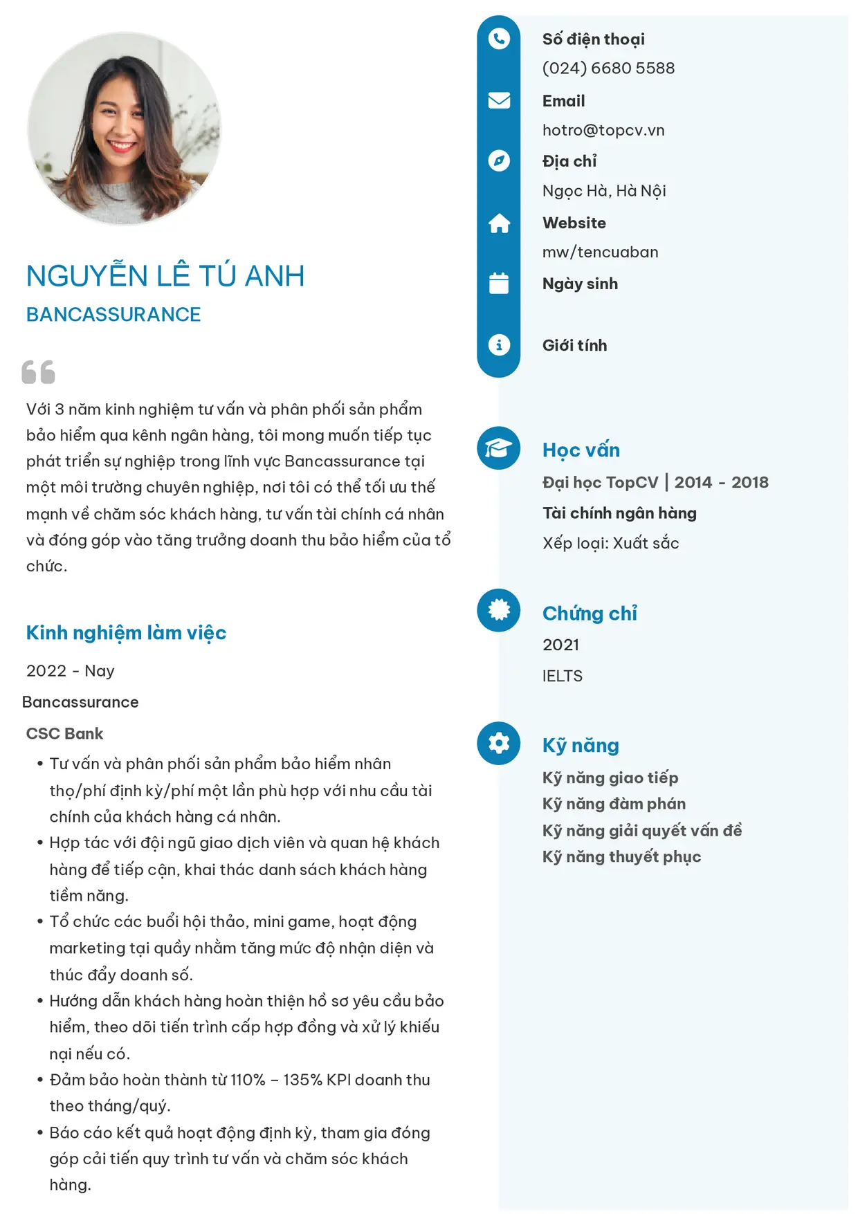 Mẫu CV Bancassurance style Basic 4