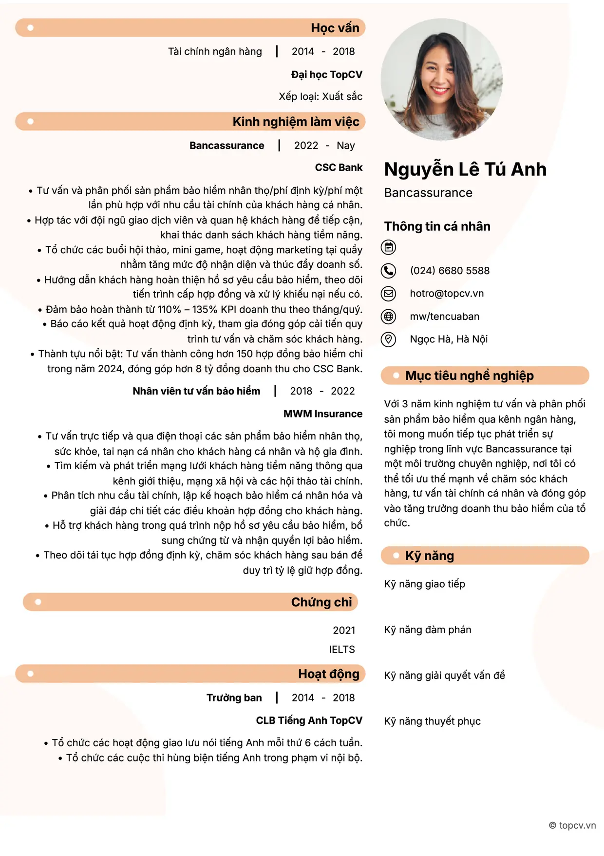 Mẫu CV Bancassurance style Basic 5