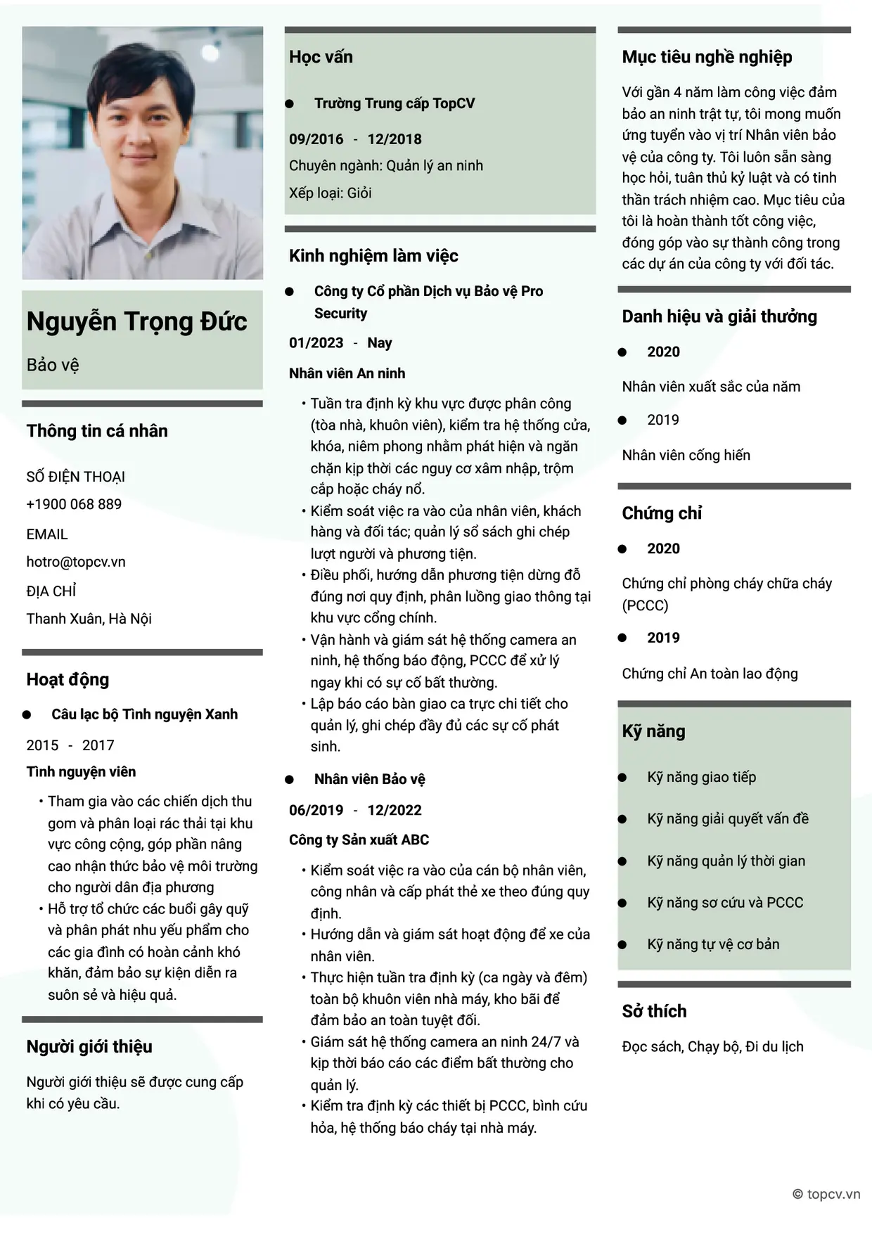 Mẫu CV xin việc Bảo vệ style Thời đại