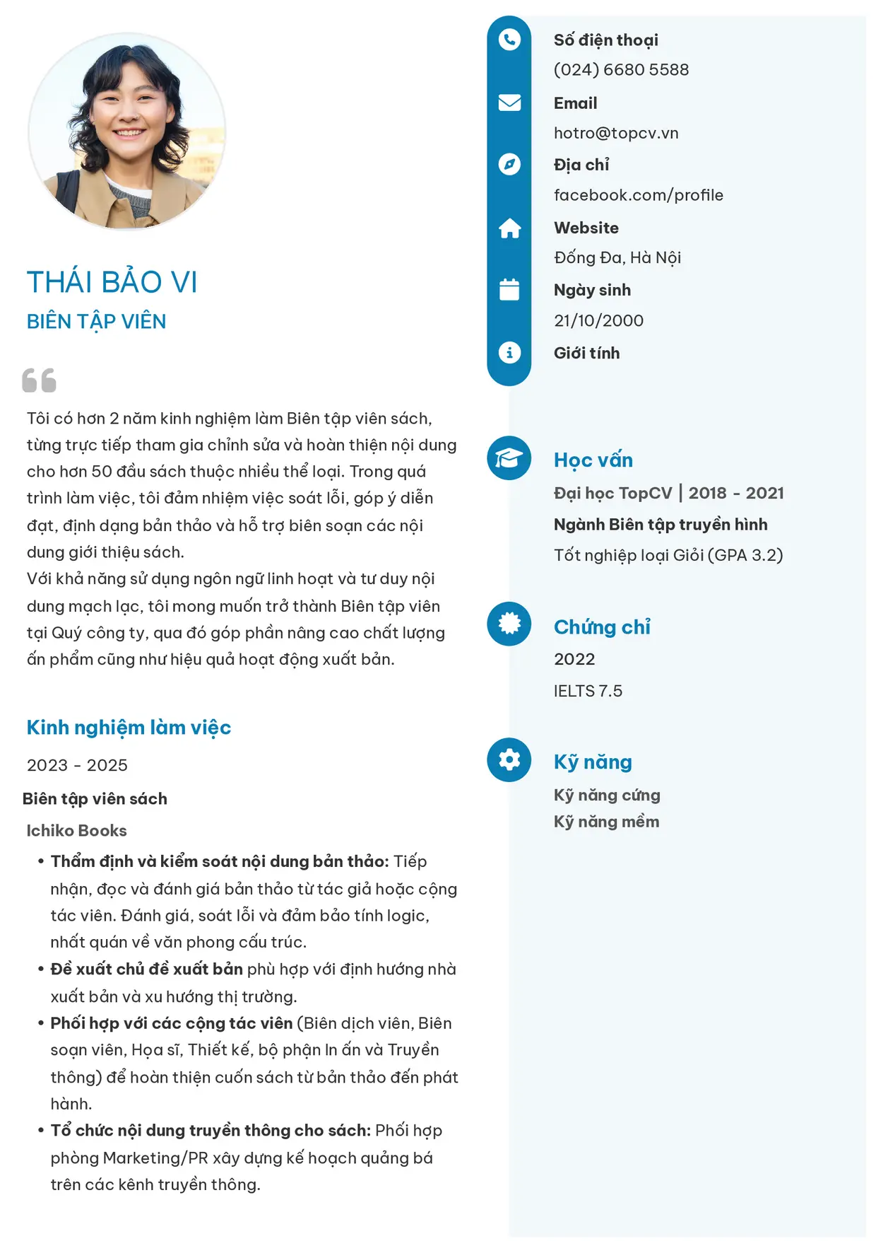Mẫu CV xin việc Biên tập viên style Basic 4