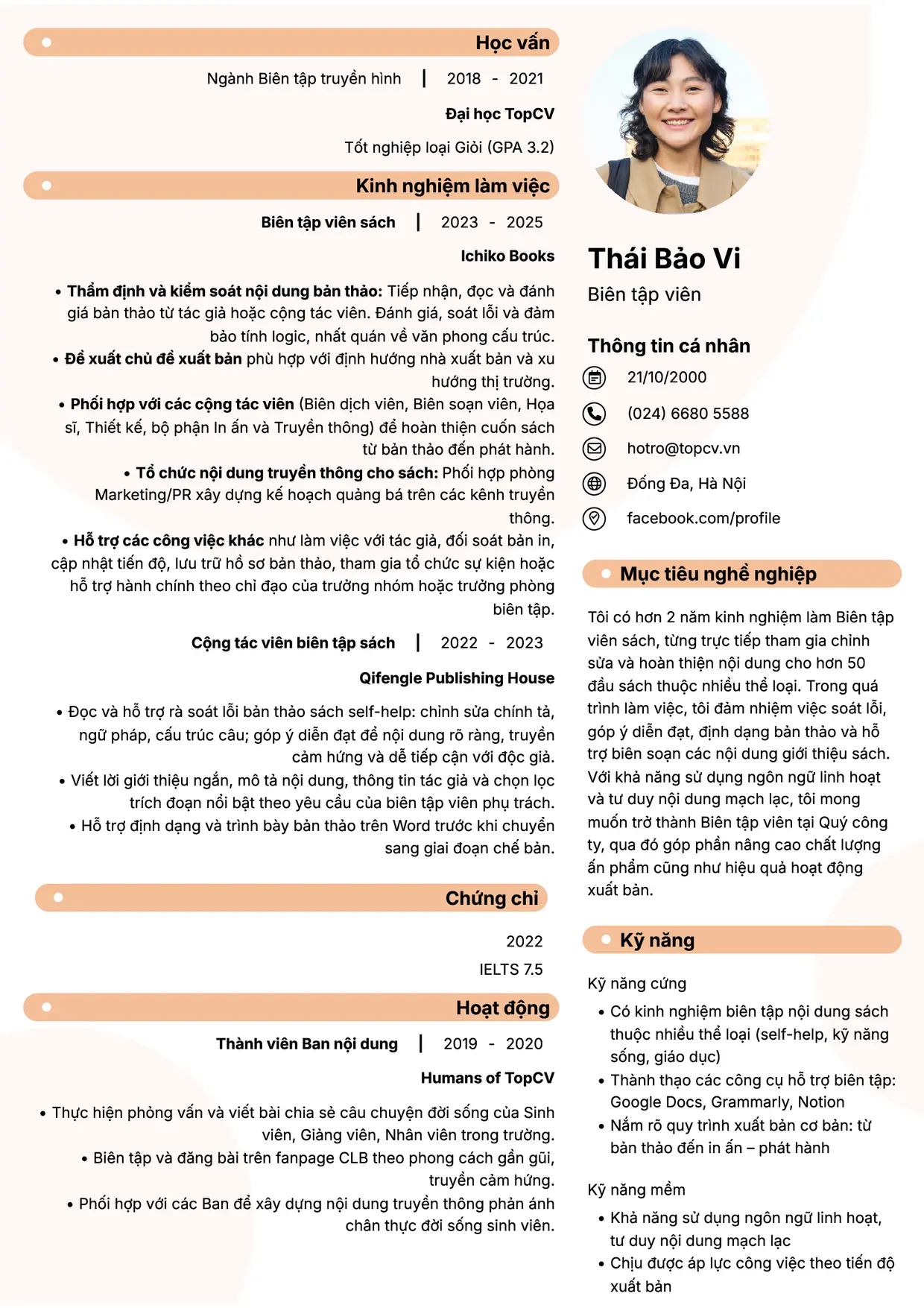 Mẫu CV xin việc Biên tập viên style Basic 5