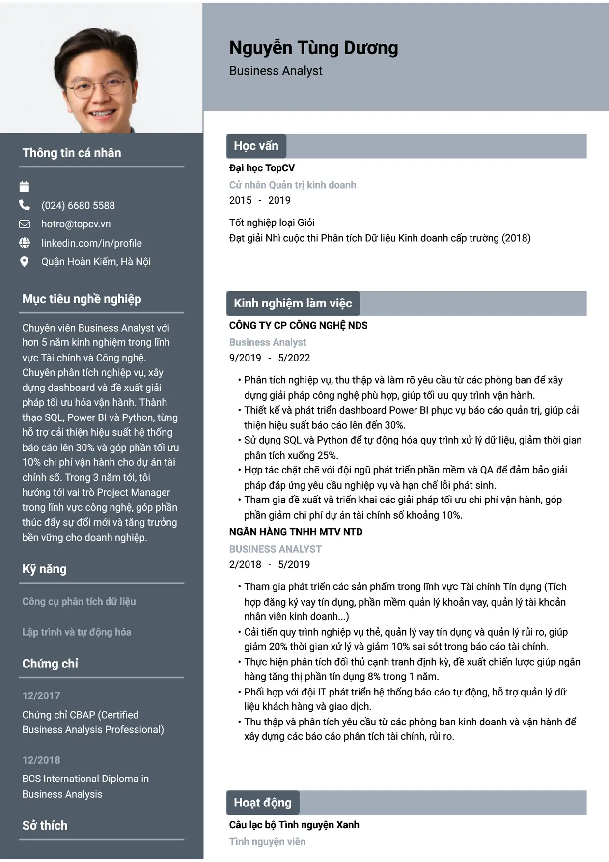 Mẫu CV xin việc Business Analyst style Basic 1