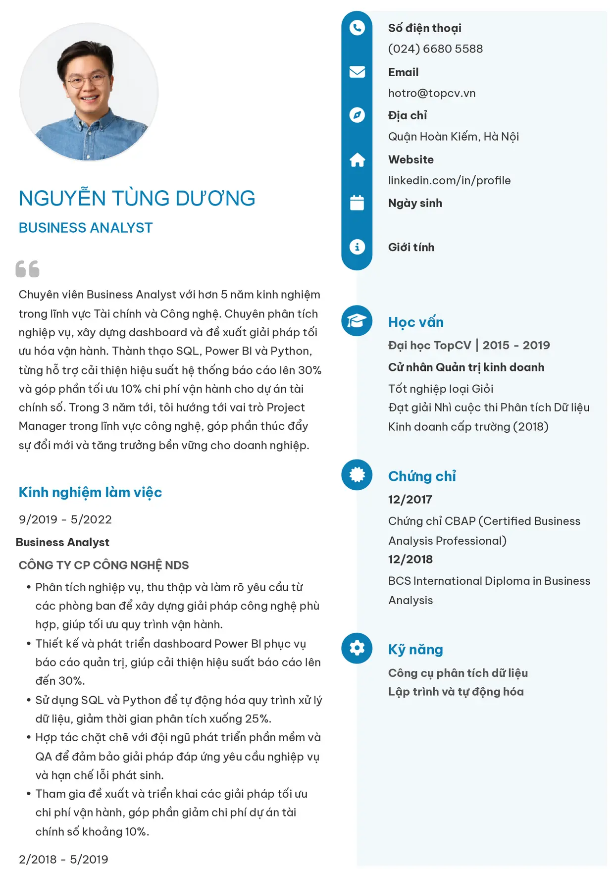 Mẫu CV xin việc Business Analyst style Basic 4