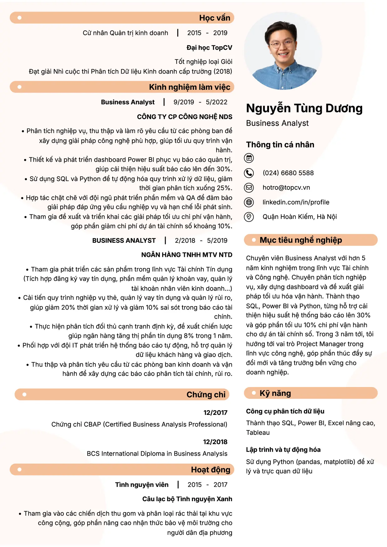 Mẫu CV xin việc Business Analyst style Basic 5