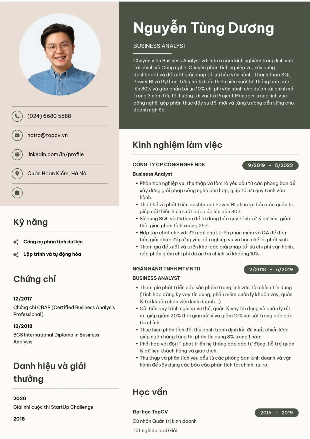 Mẫu CV xin việc Business Analyst style Bright