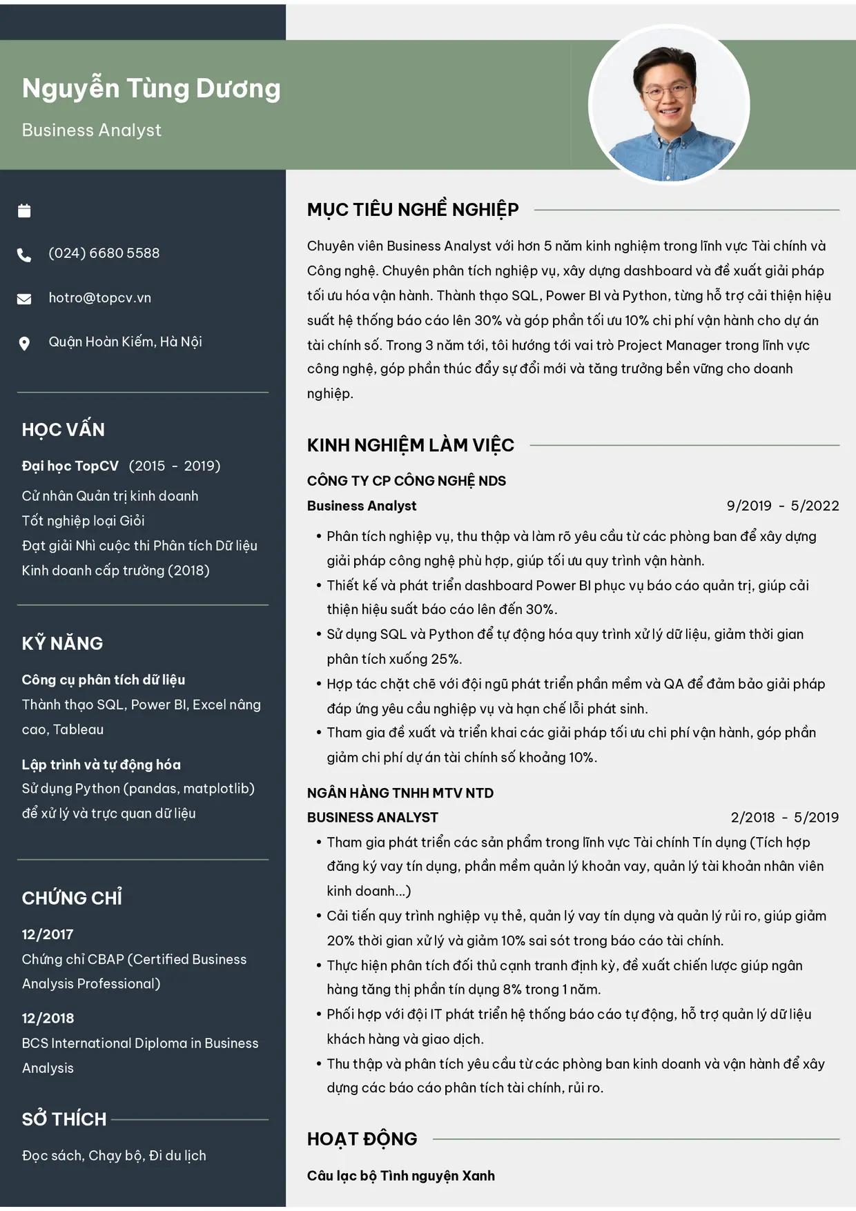 Mẫu CV xin việc Business Analyst style Outstanding 10