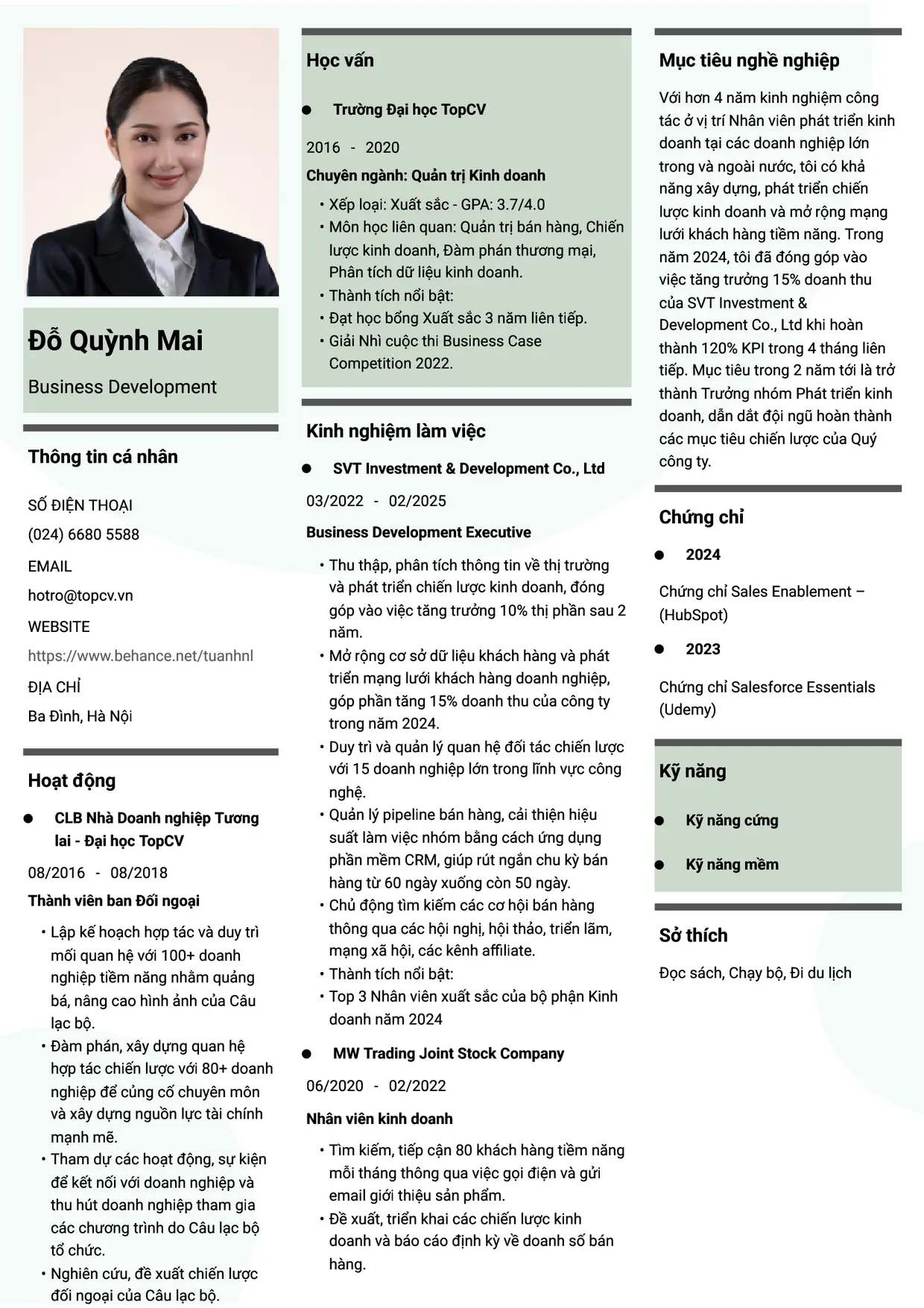 Mẫu CV xin việc Business Development Executive (Nhân viên phát triển kinh doanh) style Thời đại