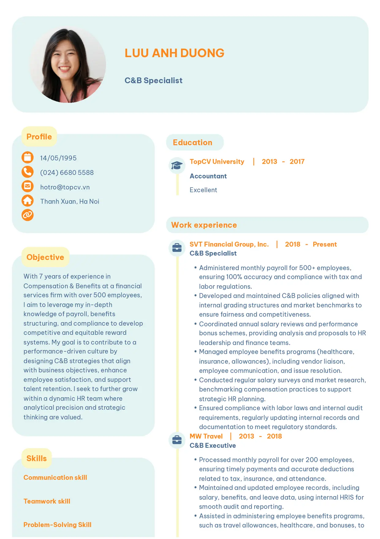 Mẫu CV xin việc C&B style Basic 3