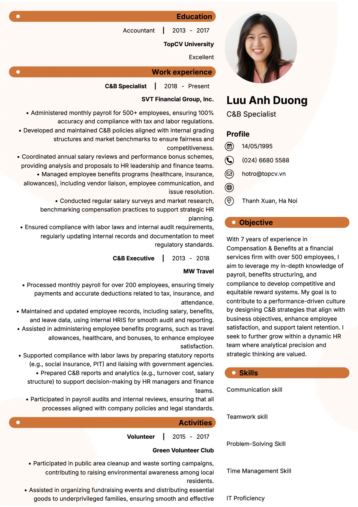 Mẫu CV xin việc C&B style Basic 5