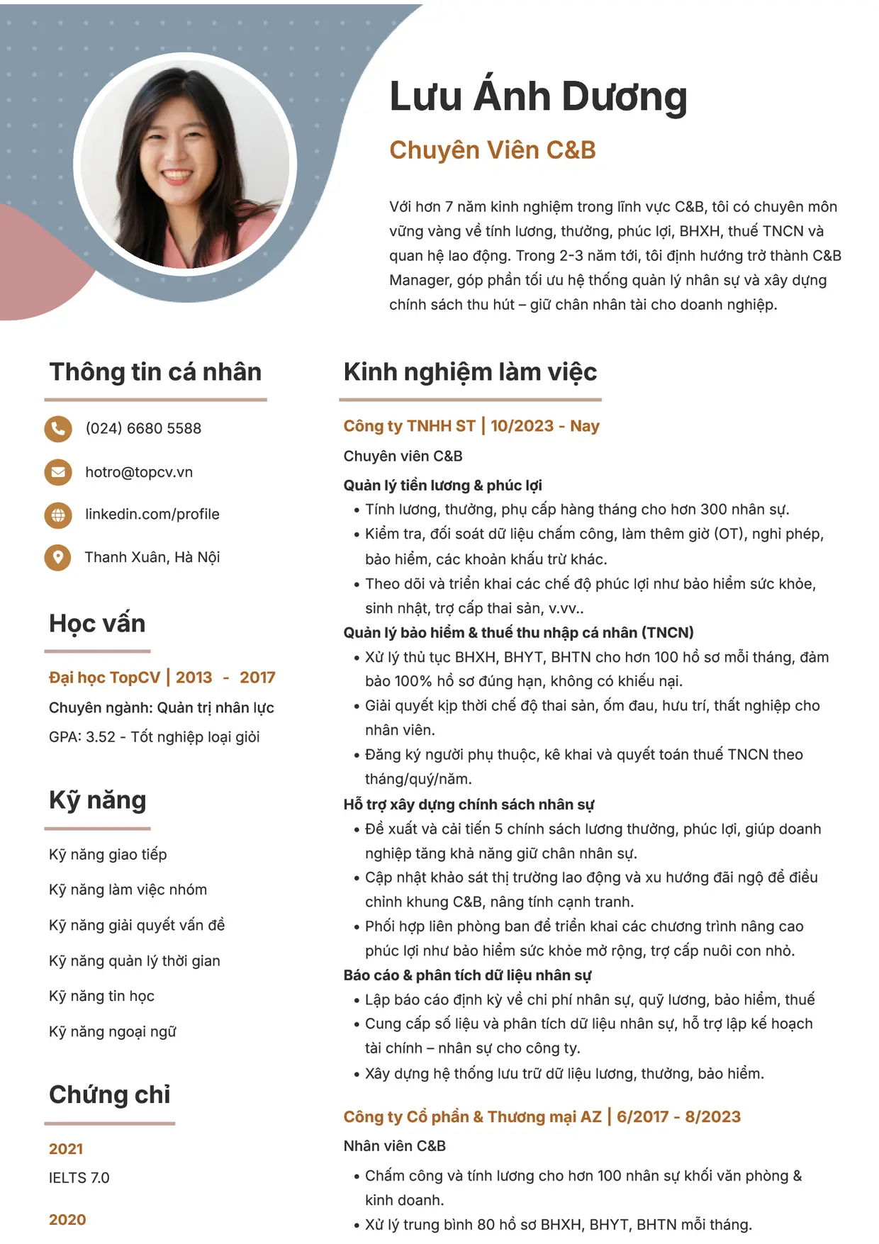 Mẫu CV xin việc C&B style Sáng tạo