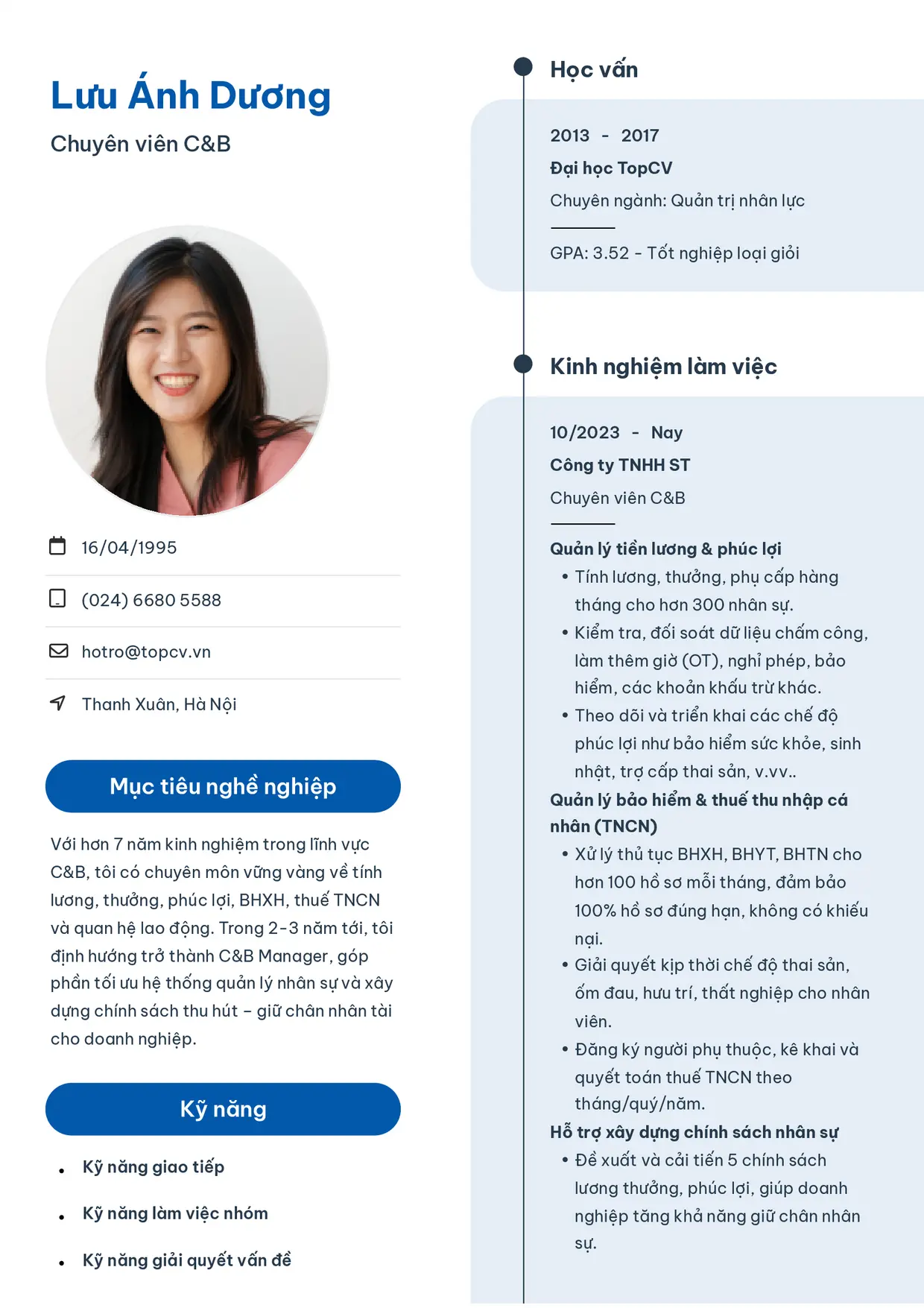 Mẫu CV xin việc C&B style Sinh viên 3