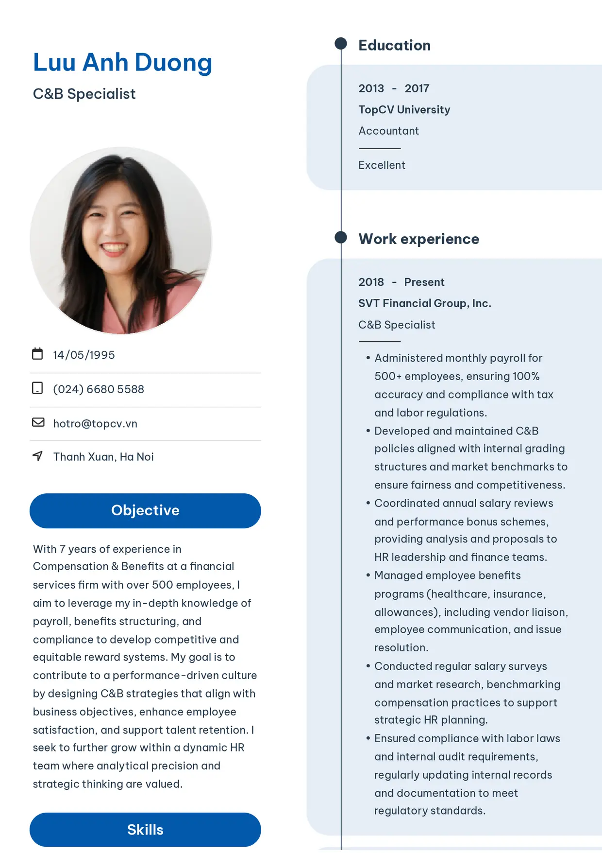 Mẫu CV xin việc C&B style Sinh viên 3