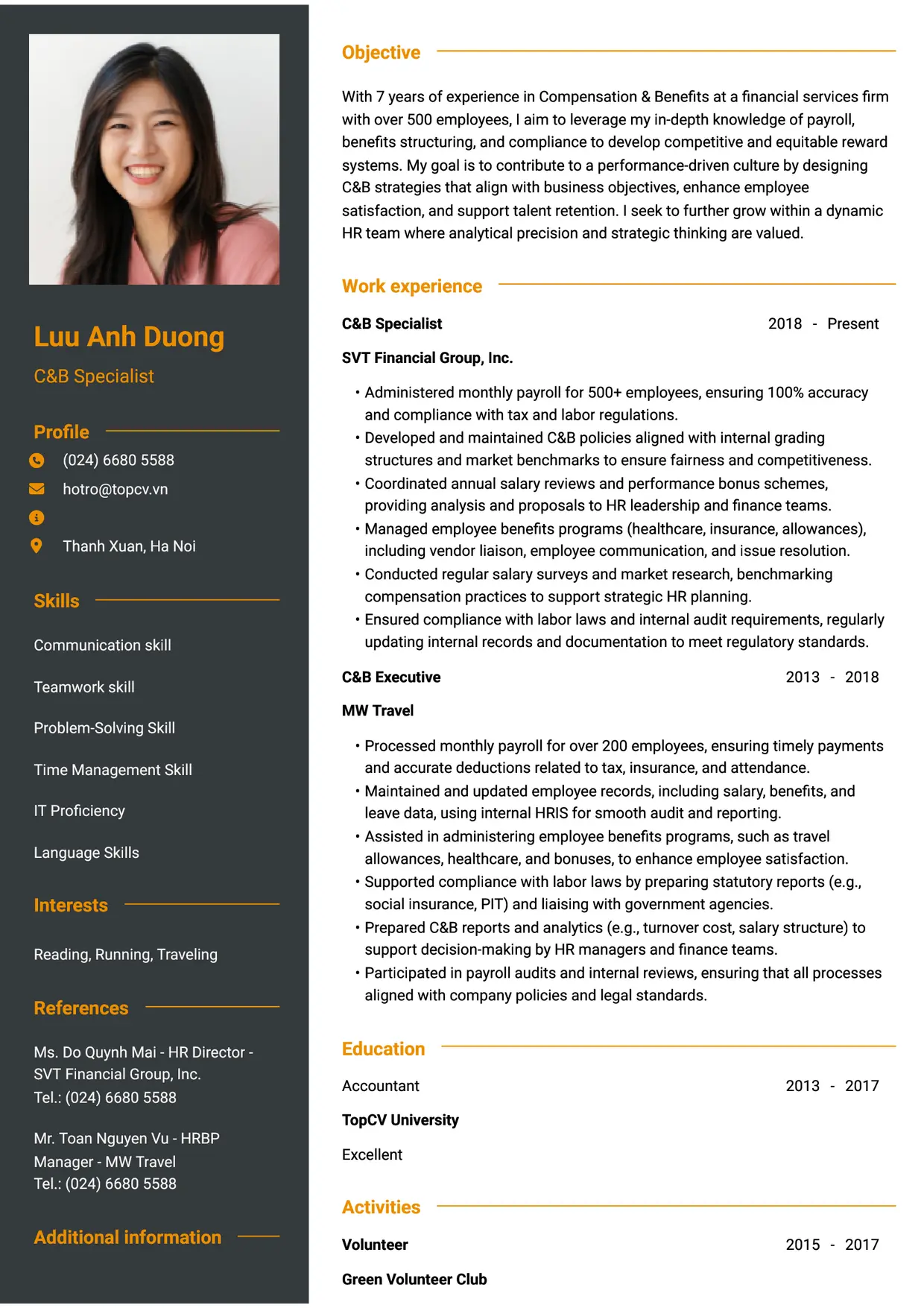 Mẫu CV xin việc C&B style Tham vọng