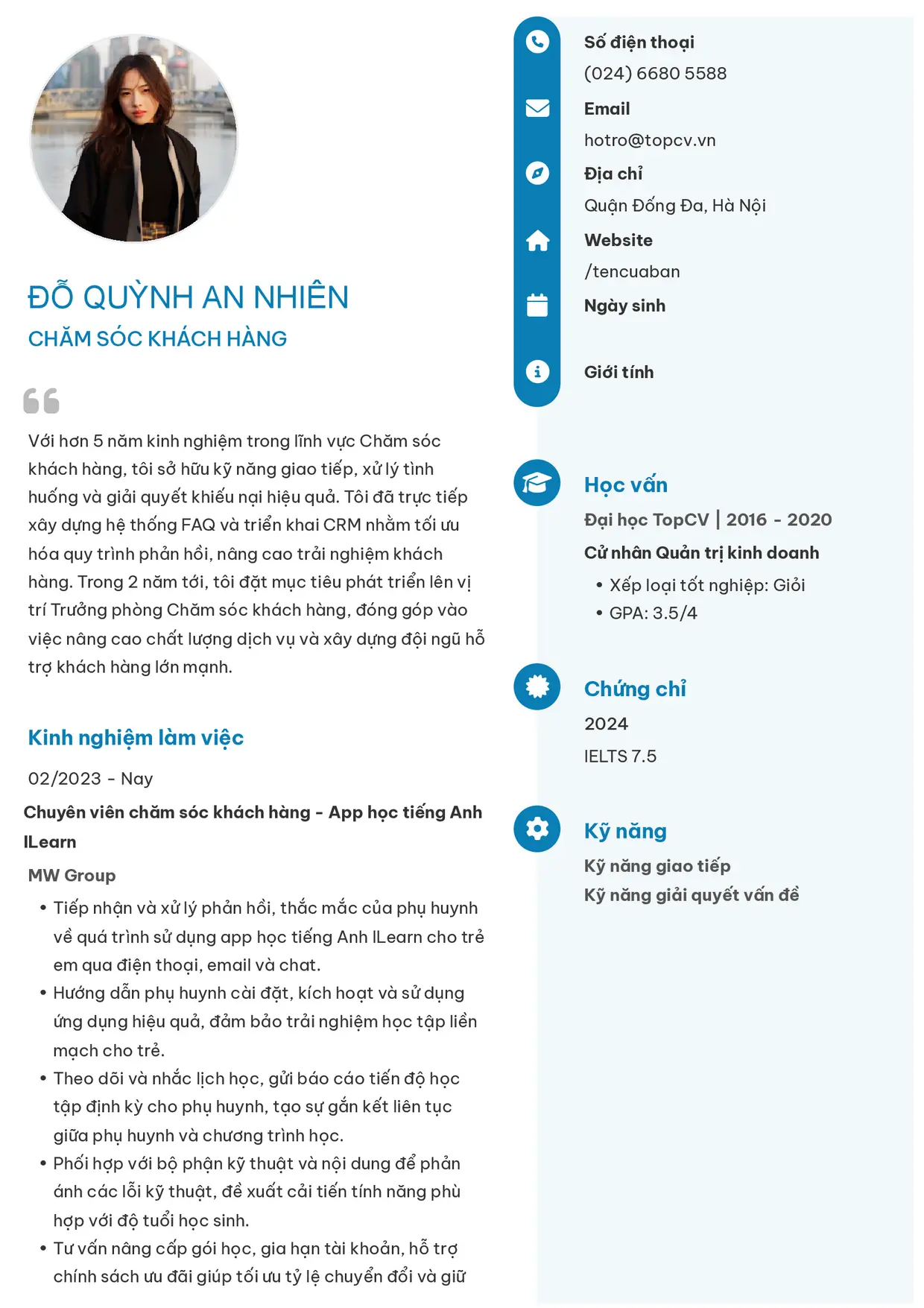 Mẫu CV xin việc Chăm sóc khách hàng style Basic 4