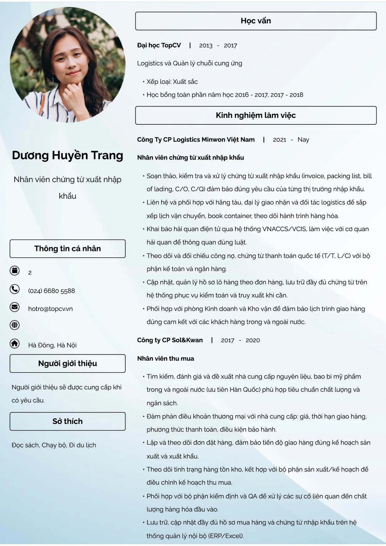 Mẫu CV Nhân viên chứng từ xuất nhập khẩu style Đam mê