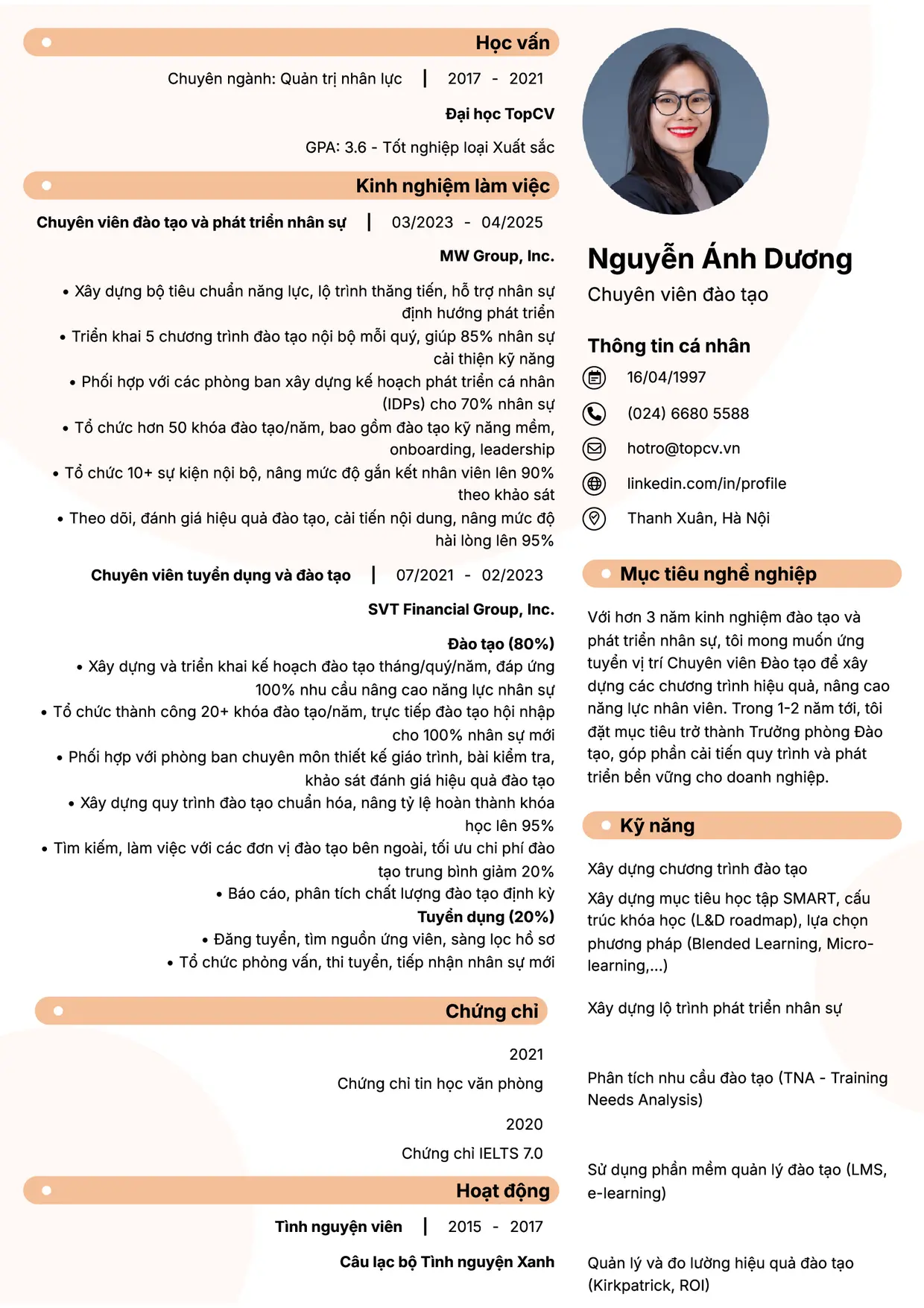 Mẫu CV Chuyên viên đào tạo style Basic 5