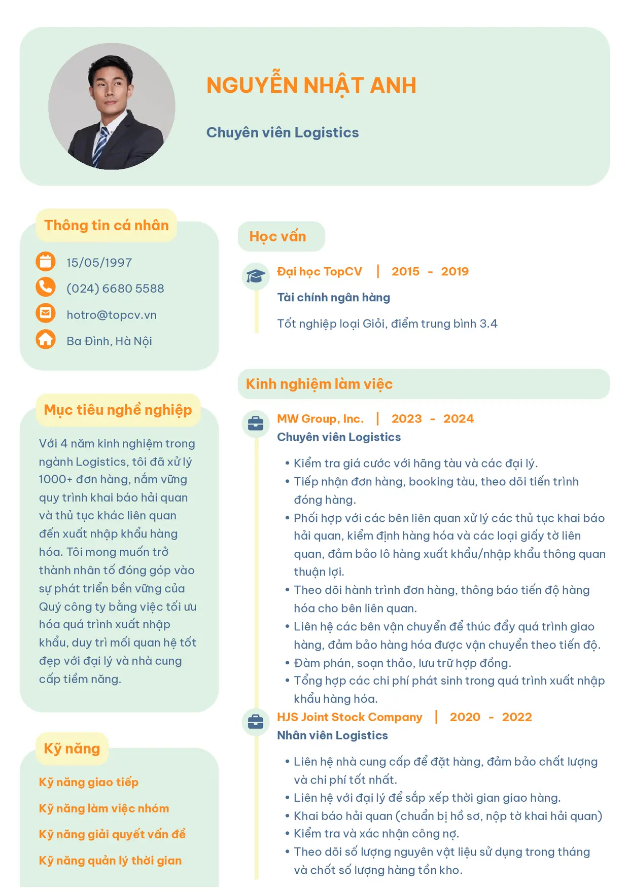 Mẫu CV Chuyên viên Logistics style Basic 3