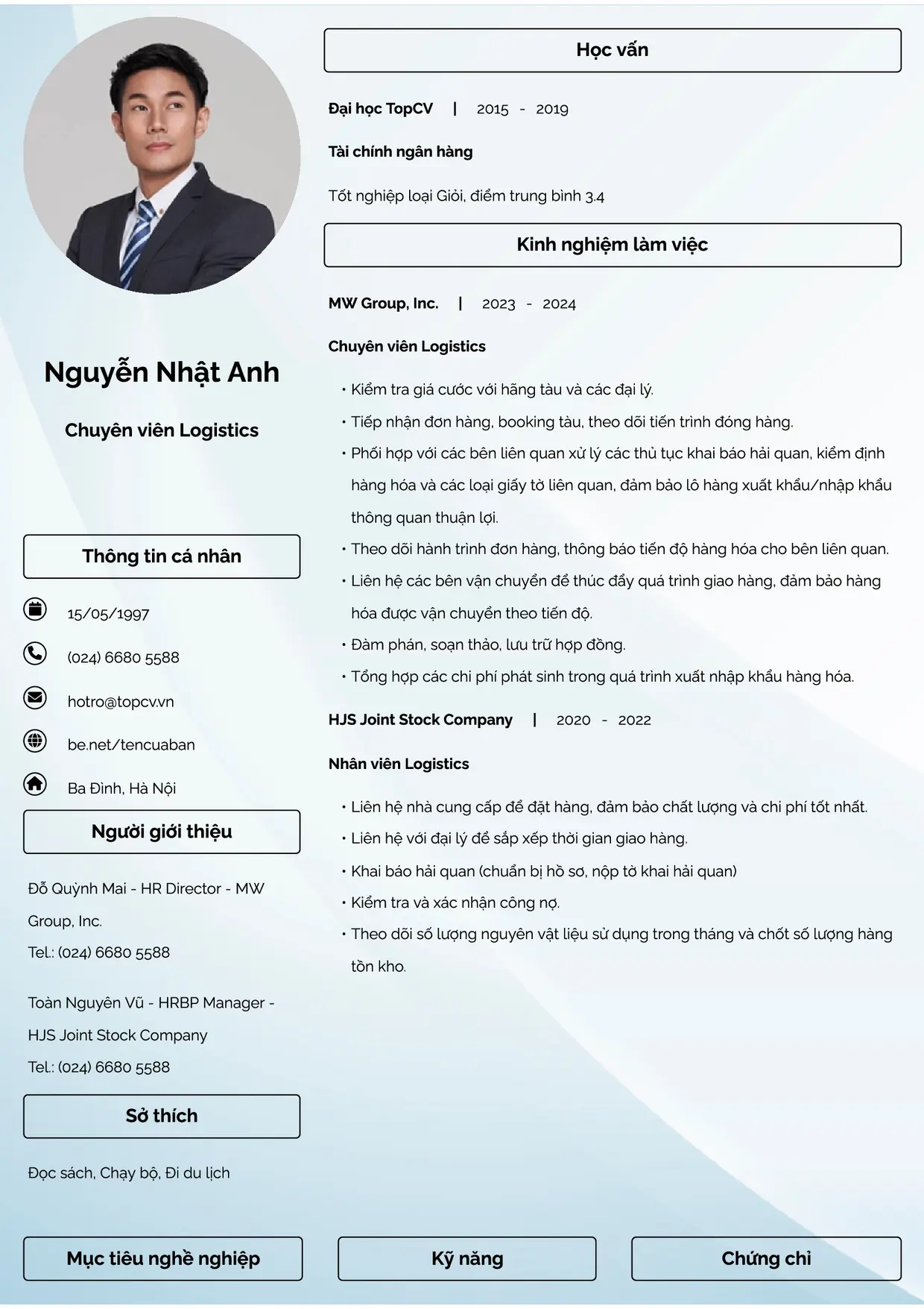 Mẫu CV Chuyên viên Logistics style Đam mê