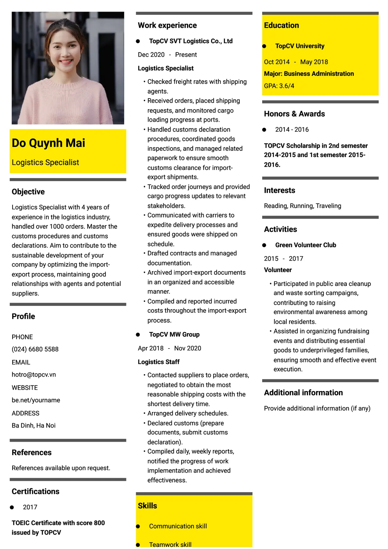 Mẫu CV xin việc Chuyên viên Logistics style Thời đại