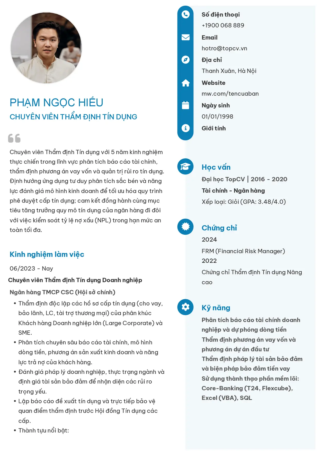 Mẫu CV xin việc Chuyên viên thẩm định tín dụng style Basic 4