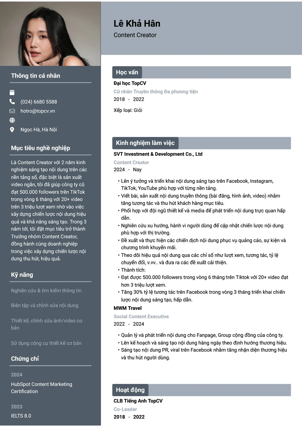 Mẫu CV xin việc Content Creator style Basic 1