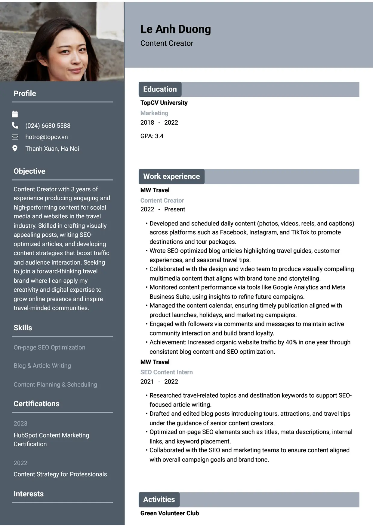Mẫu CV xin việc Content Creator style Basic 1