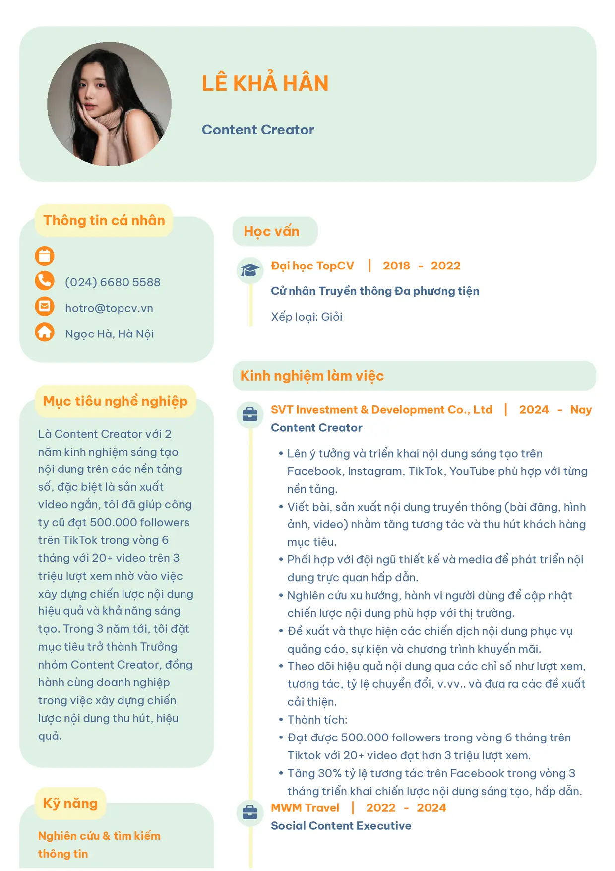Mẫu CV xin việc Content Creator style Basic 3