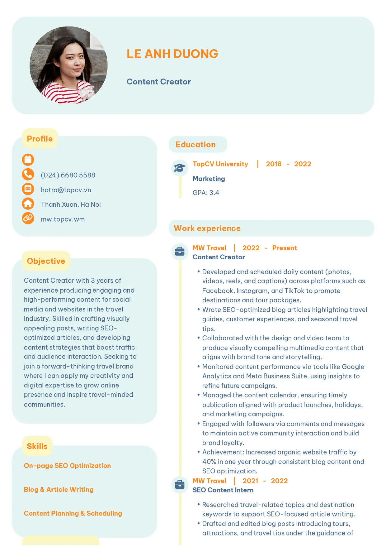 Mẫu CV xin việc Content Creator style Basic 3